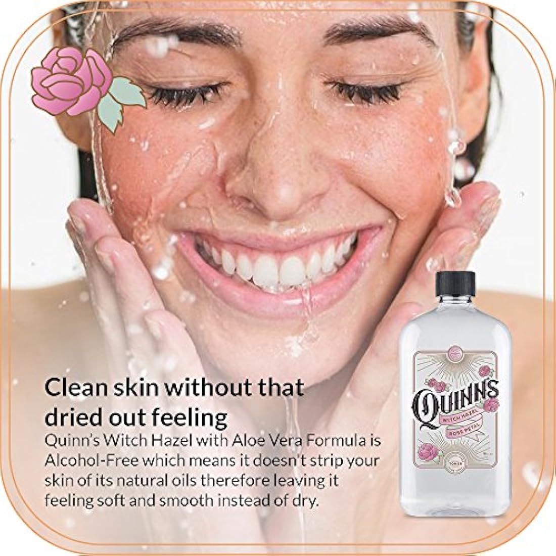 Quinns Alcohol-Free Witch Hazel 16Oz - Rose Petal & Aloe Vera Natural Toner for Face & Skin