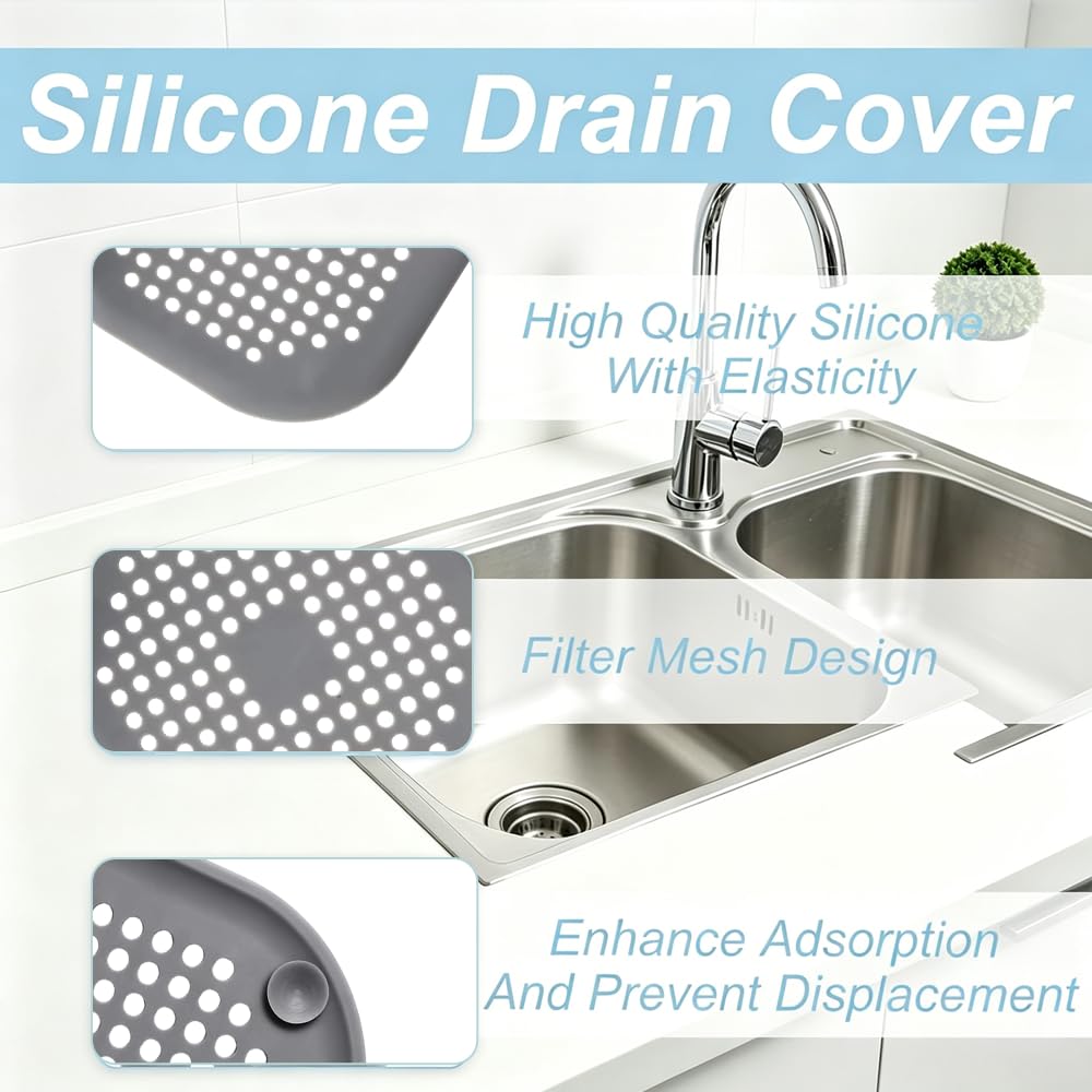Silicone Drain Protector with Sucker, 2 Pcs Kitchen Sink Strainer Plug, Shower Drain Covers Hair Catcher, for Kitchen, Bathroom
