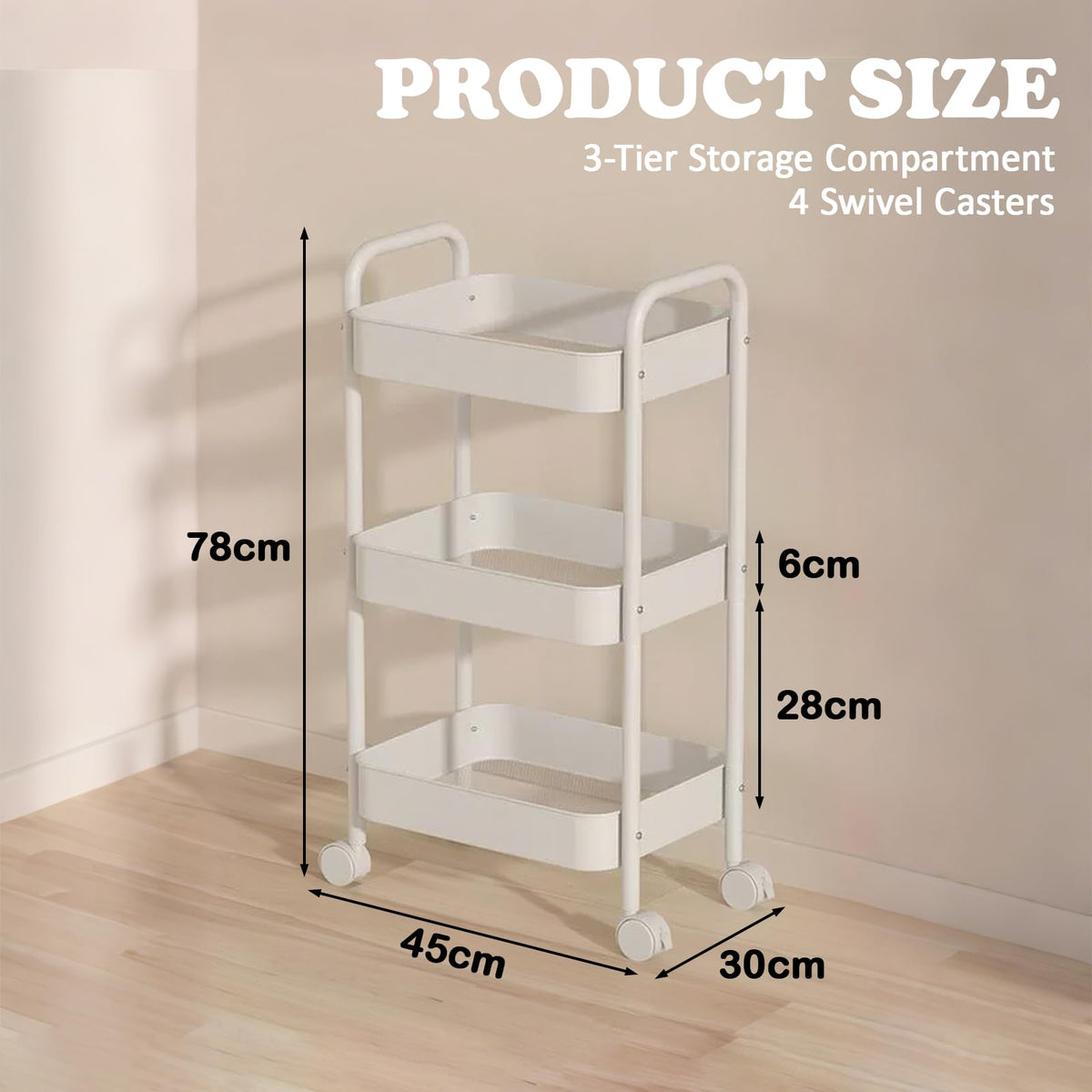 Eidoct Beauty Trolley on Wheels 3 Tier Storage Trolley with handle Space-Saving Beauty Trolleys Rolling Utility Cart Craft Trolleys on Wheels for
