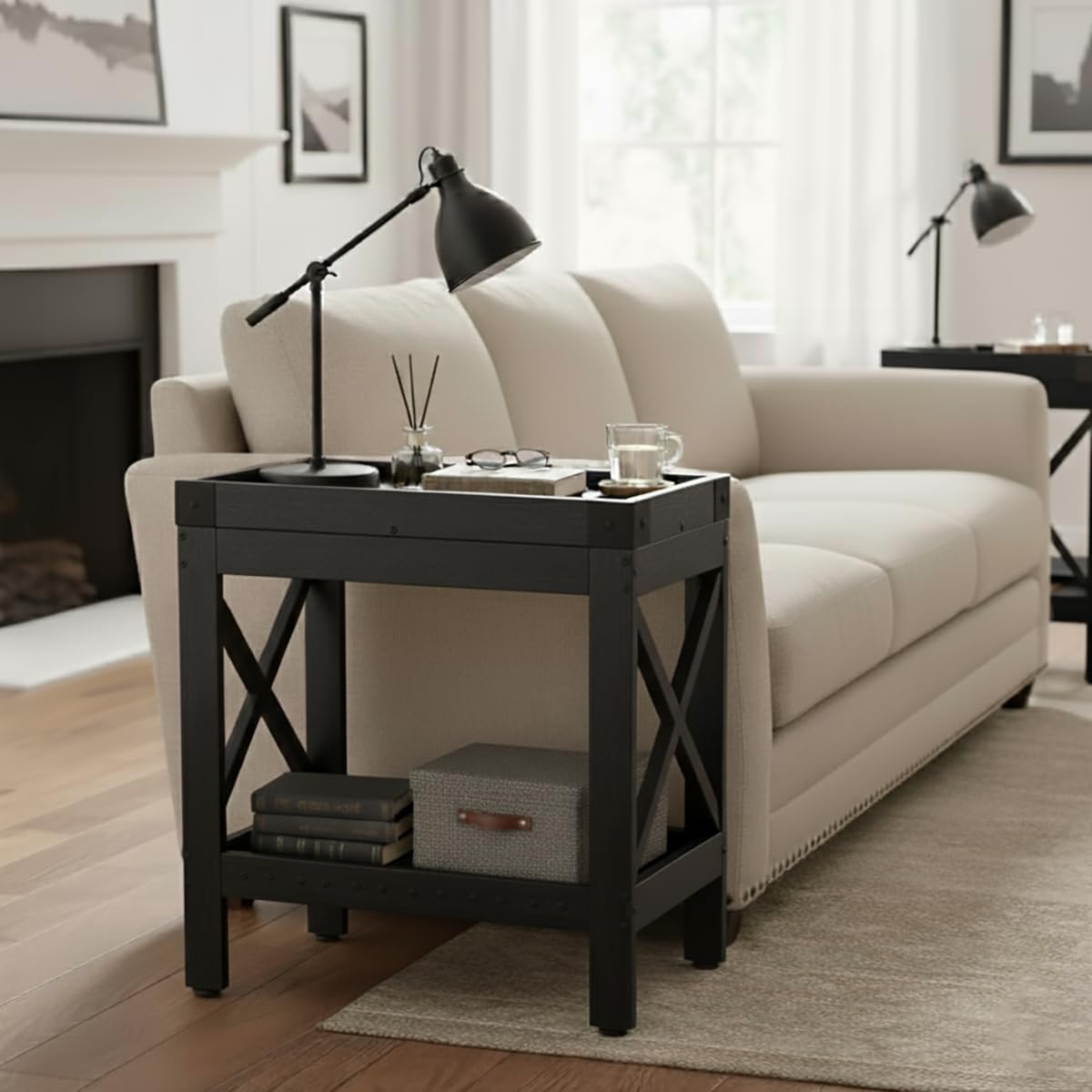 ZEXVIDA Narrow Side Table, End Table,Sofa Side Table, End Table Nightstand for Bedroom, Living Room, Small Spaces (Black)
