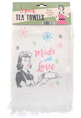 COUNTRY CLUB JNS_476583 Vintage Made with Love 3 Piece Kitchen Tea Towels, 100Percent_Cotton