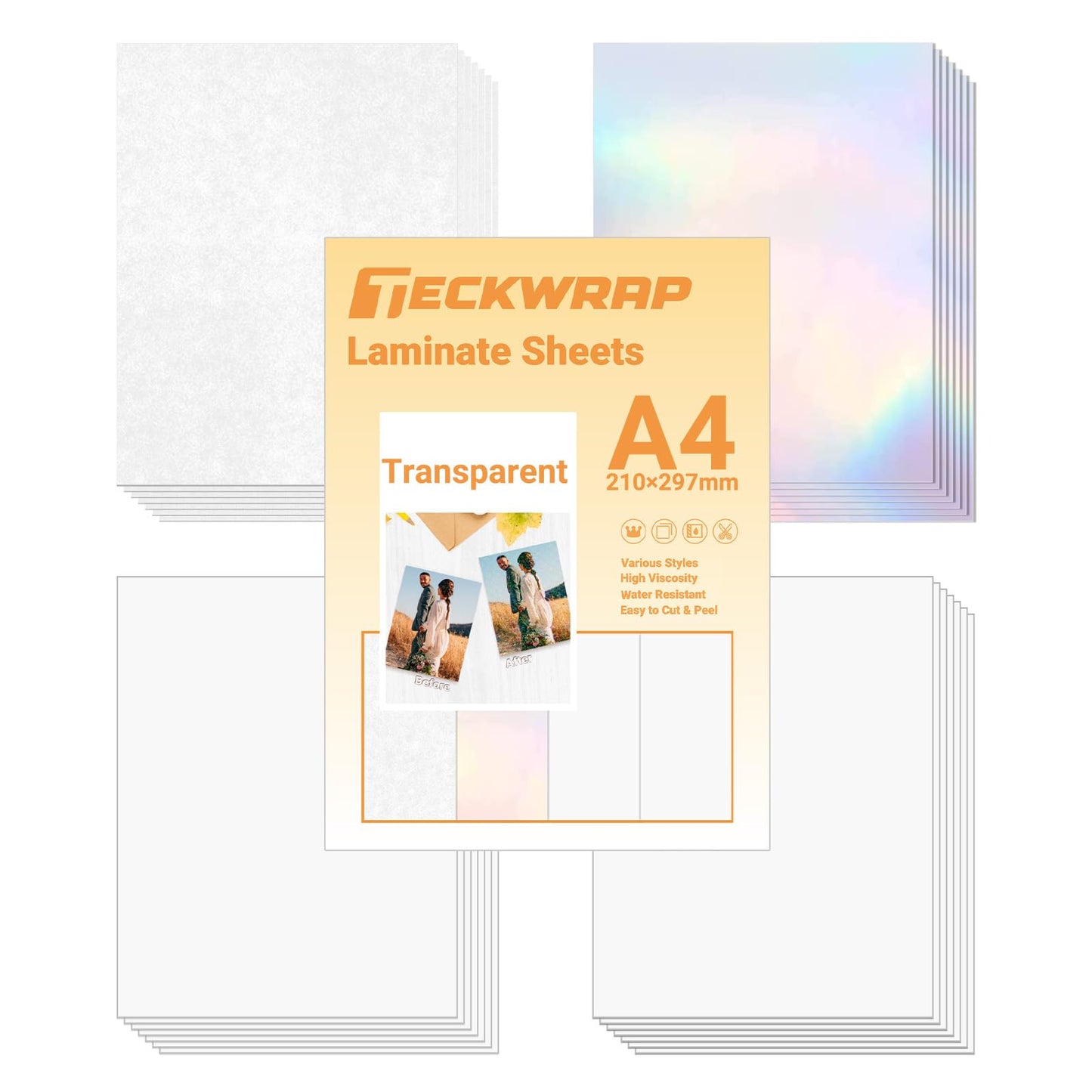 TECKWRAP Holographic Sticker Paper Clear Overlay Lamination Vinyl Laminate Sticker Film A4 210mm x 297mm 28 Sheets/Pack for Craft, Scrapbooking, Craft