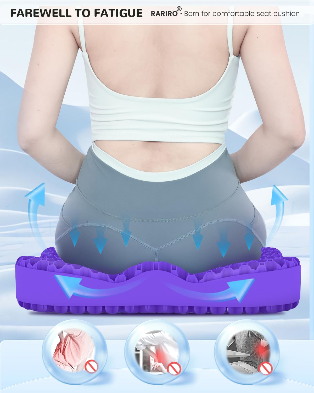 Extra19.7" Honeycomb Gel Seat Cushion, Pressure Relief for Long Sitting
