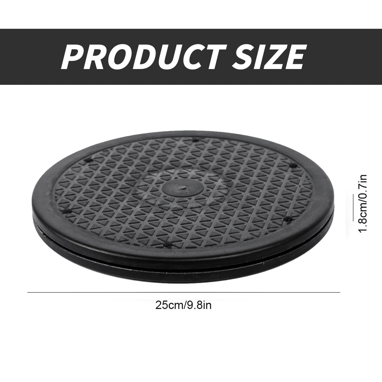 Rotating Turntable with Steel Ball Bearings, 360° Smooth Rotation Platform, Non-Slip Diamond Surface for TV, Monitor, Kitchen Appliances, 25cm, Black