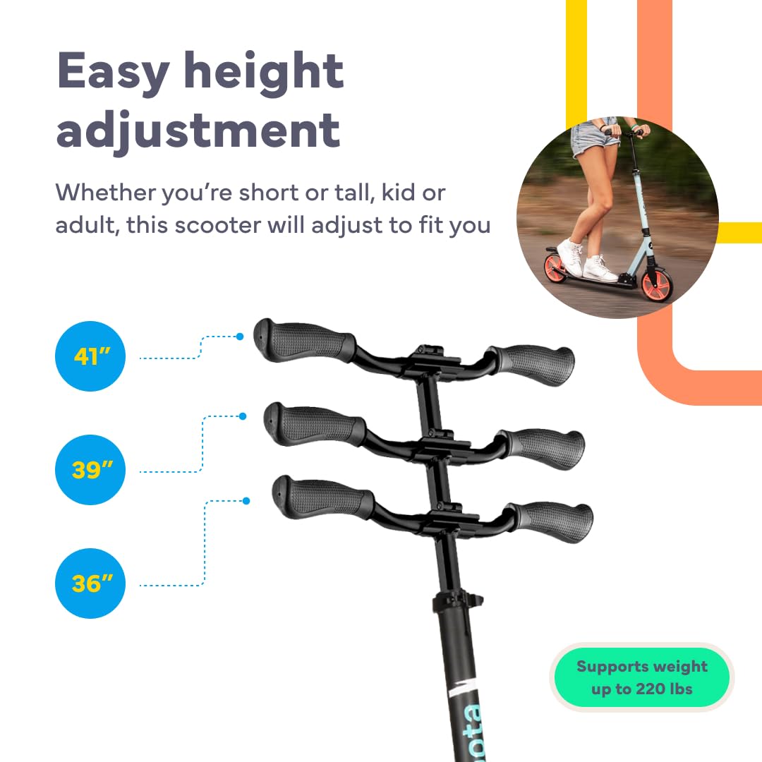 LaScoota Foldable Adult Scooter - Also Great as a Scooter for Kids Ages 8-12 & Teenagers 11-15 - Big 200mm Wheels - Kick Scooters With Shock