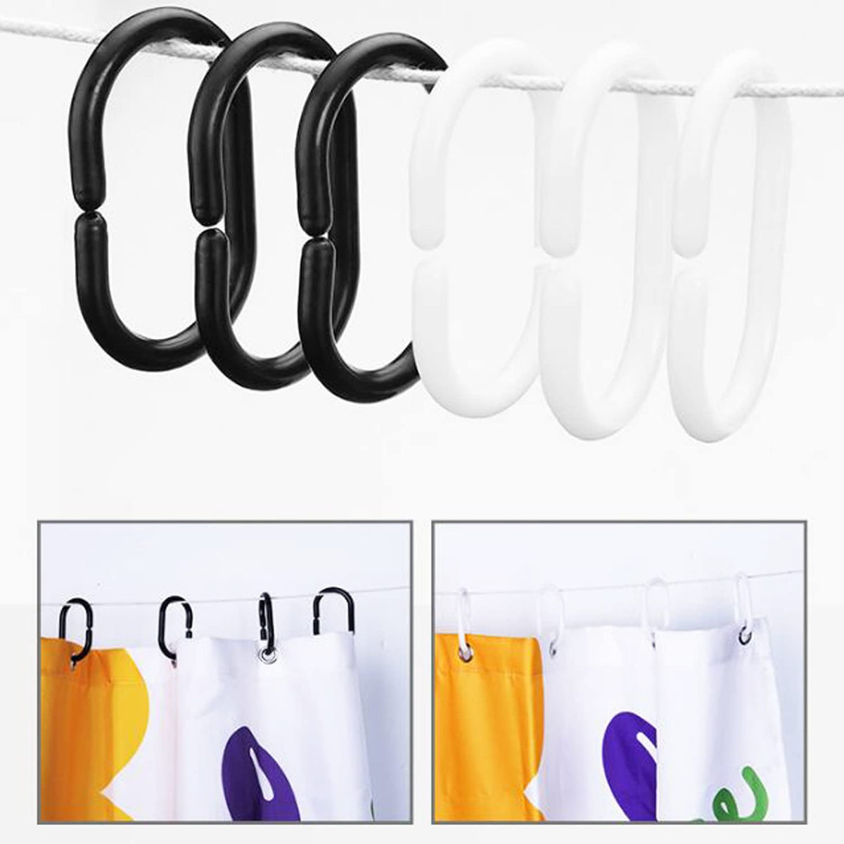 Lanjue 36 Pack Shower Curtain Rings, Black Plastic C Hooks