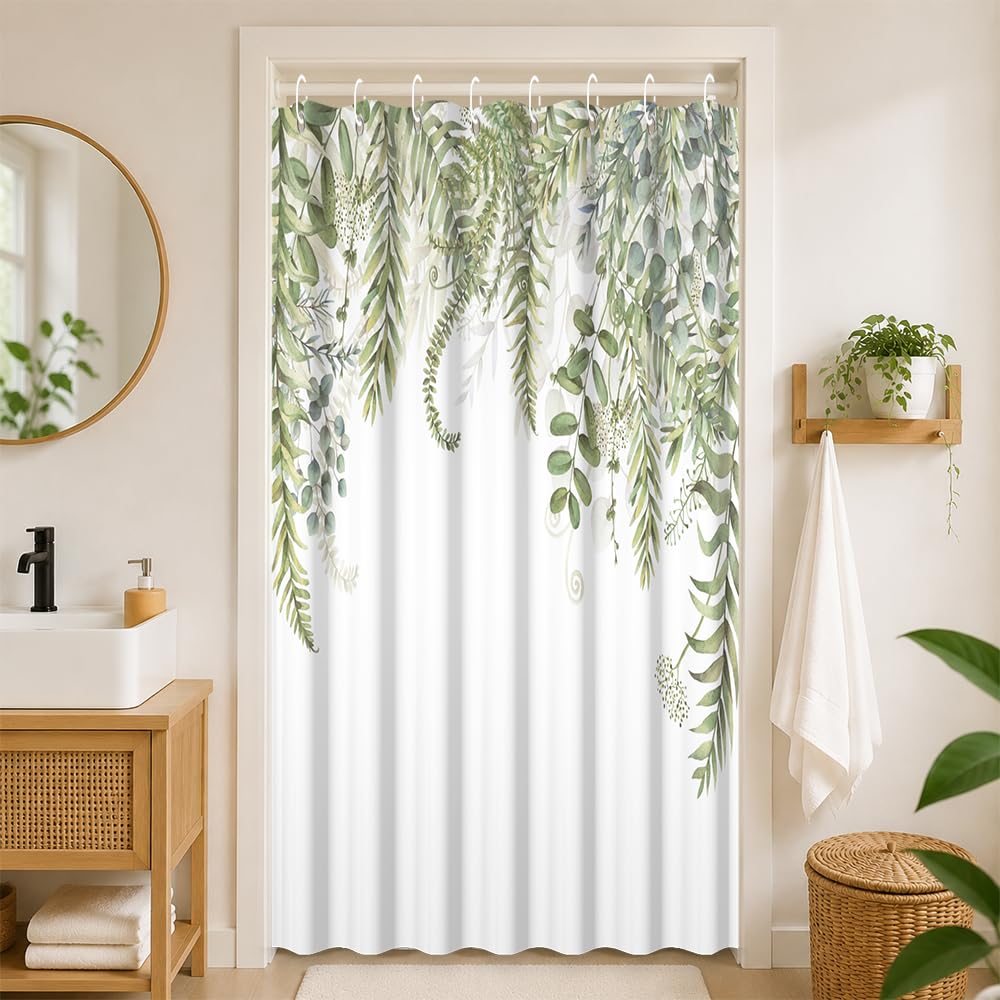 Uiiooazy Green Eucalyptus Shower Curtain, Sage Green Leaves Pattern Bath Curtain Mildew and Mould Resistant Waterproof Polyester Fabric Washable