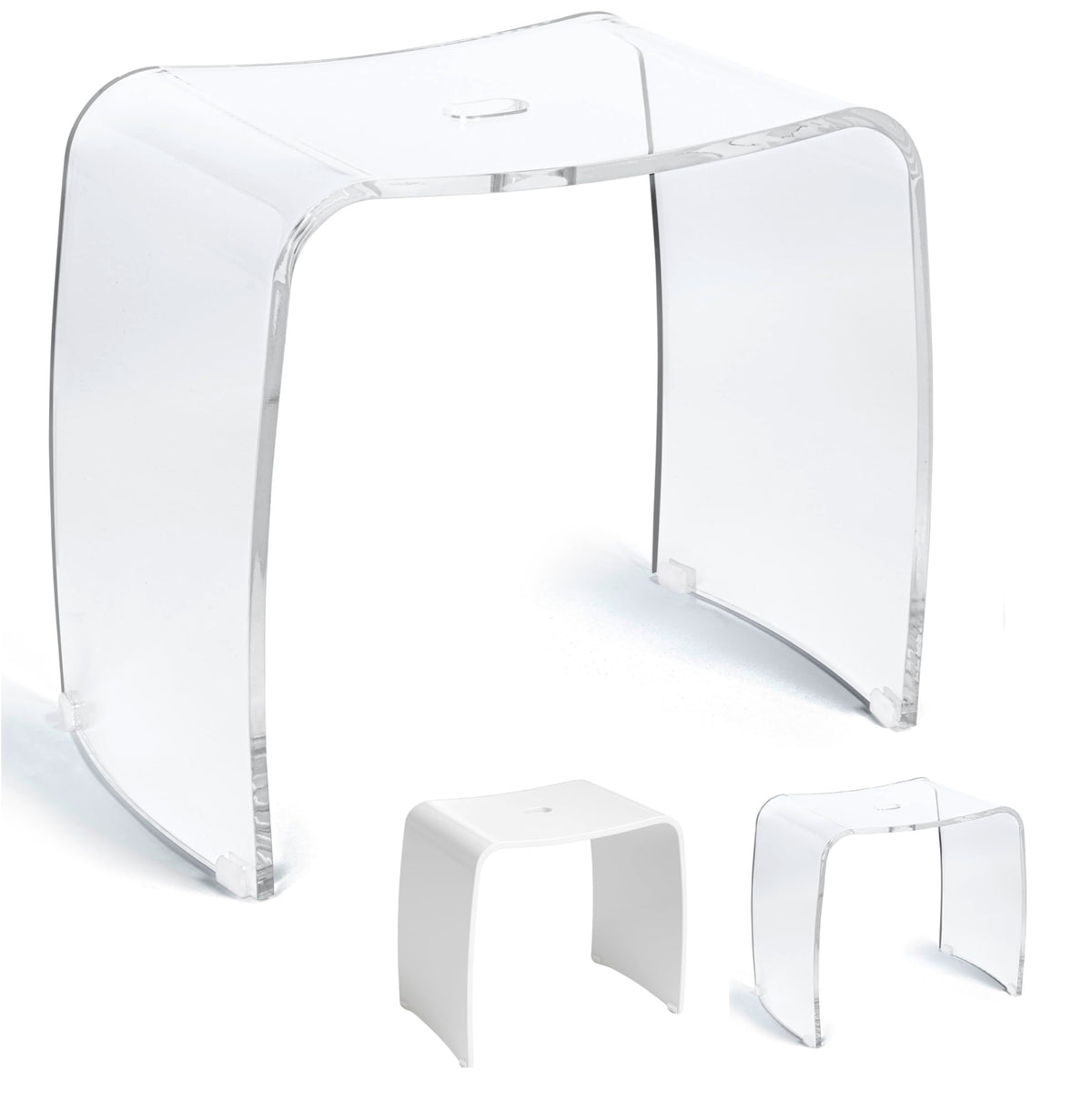 Libaro Meran Acrylic Shower Stool with Handle, Timeless Design, Non-Slip with Rubber Feet (XL transparent)