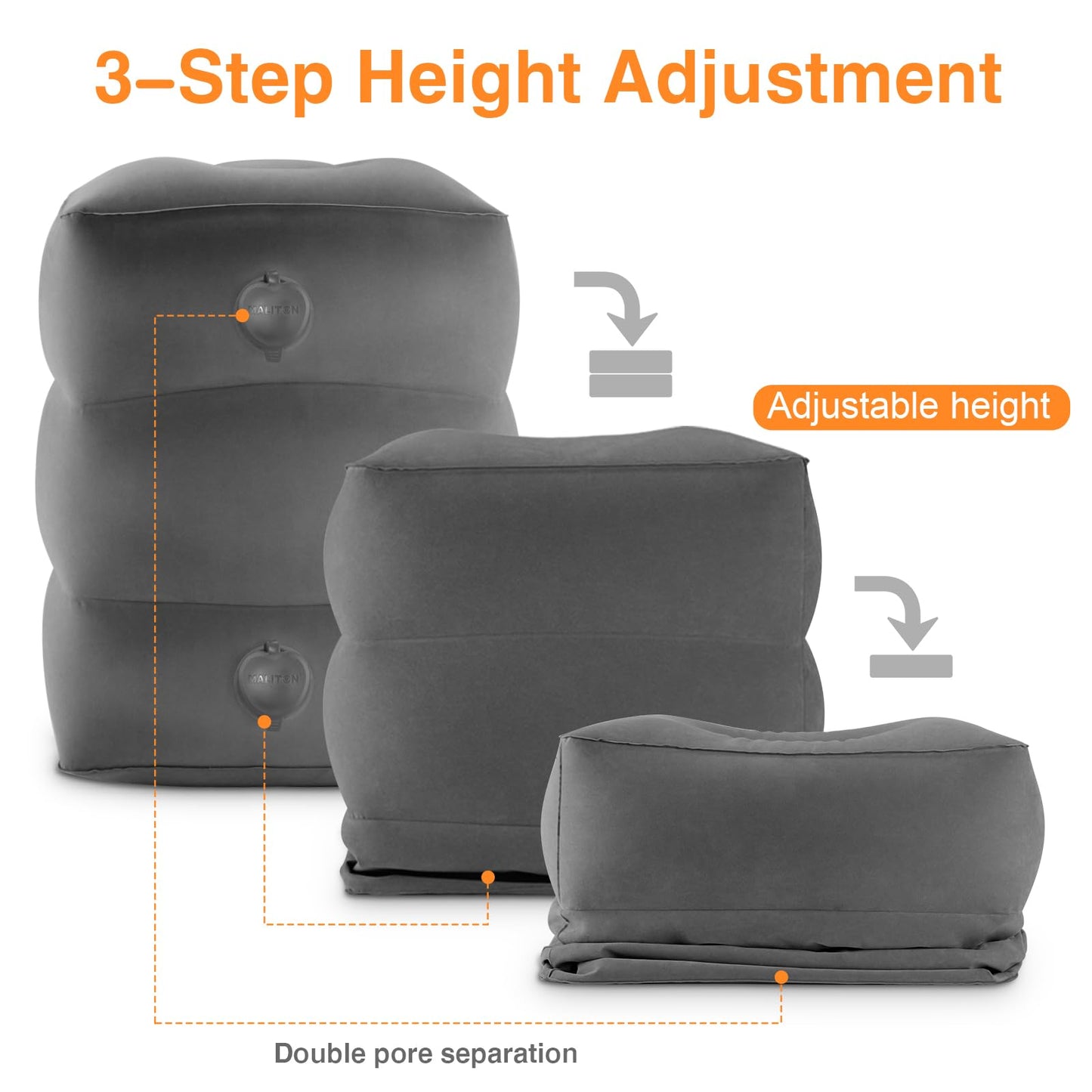 Maliton Inflatable Airplane Foot Rest with Pump Bag (Darkgrey, 2Pcs)
