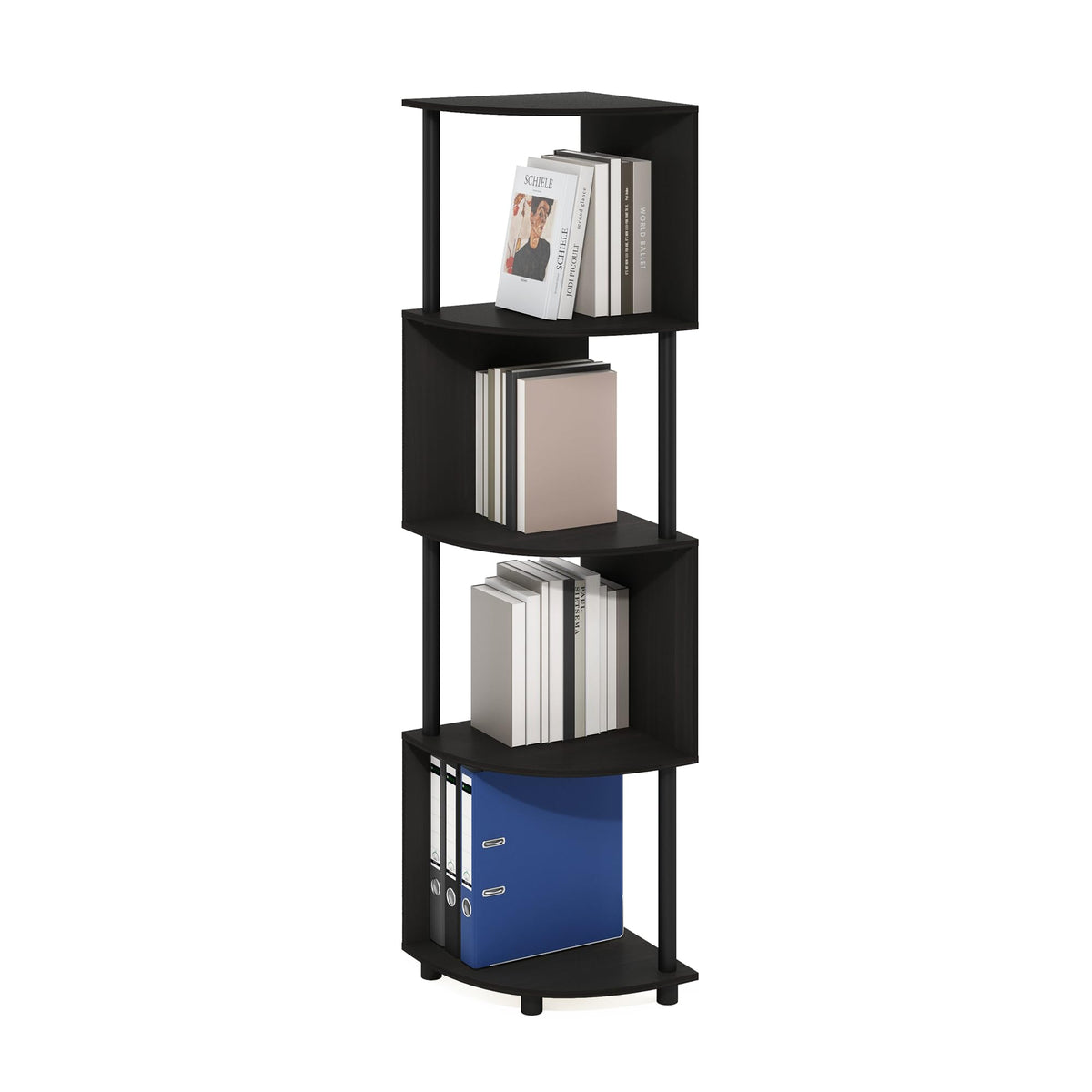 Furinno ECON Corner Shelf, 4-Tier Corner Book Shelf, Zigzag Storage Shelves, Display Rack, Bookshelf, for Organization and Storage, Living Room