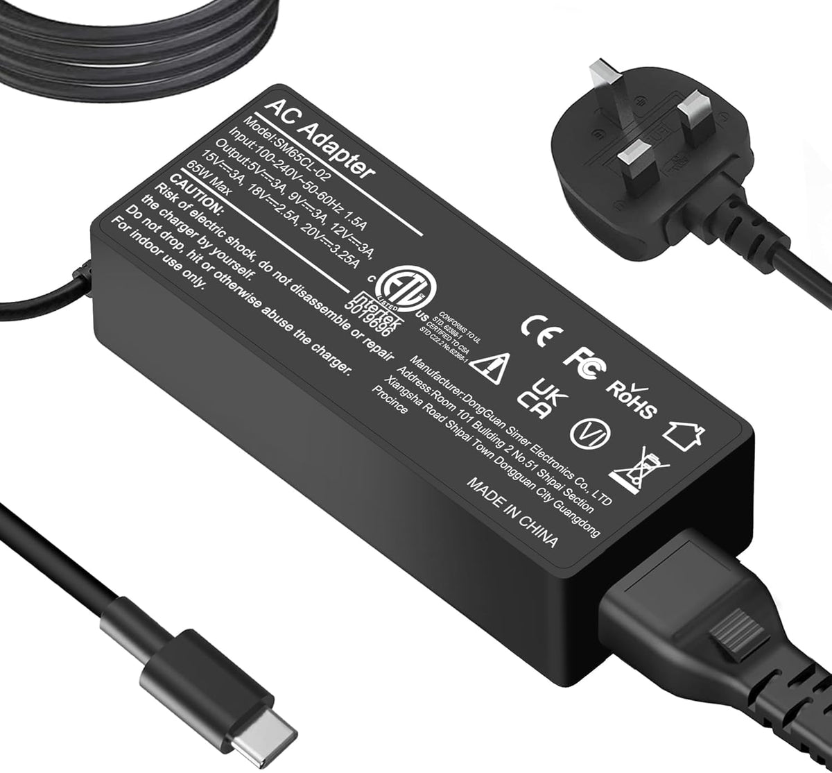 Universal 65W USB C Laptop Charger Compatible with Lenovo Dell HP Samsung Asus Acer Google Chromebook Charger, Type-C Fast Charging UK AC Adapter