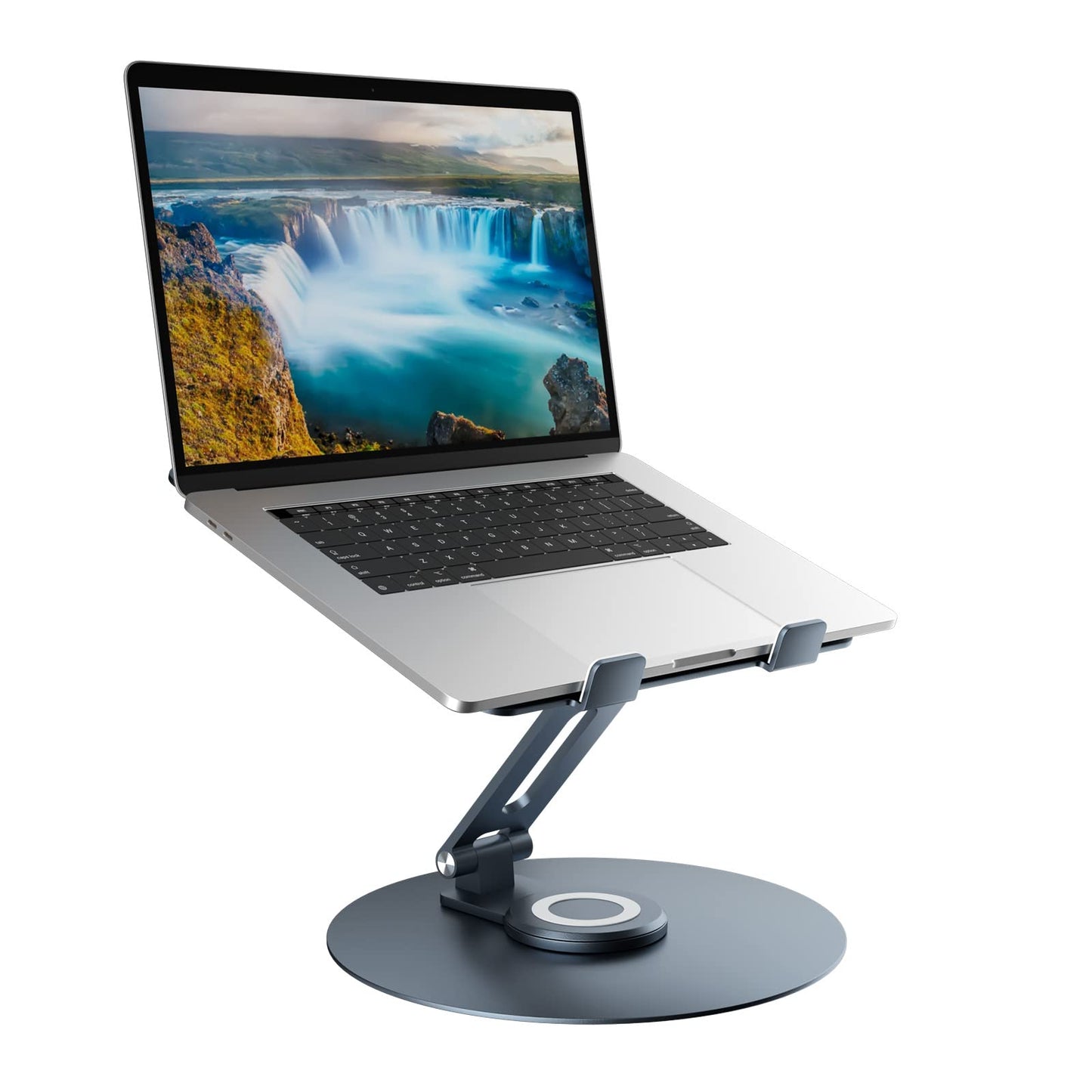 Swivel Laptop Stand for Desk, Adjustable Height Aluminum Computer Stand with 360 Rotating Base, Foldable Ergonomic Riser