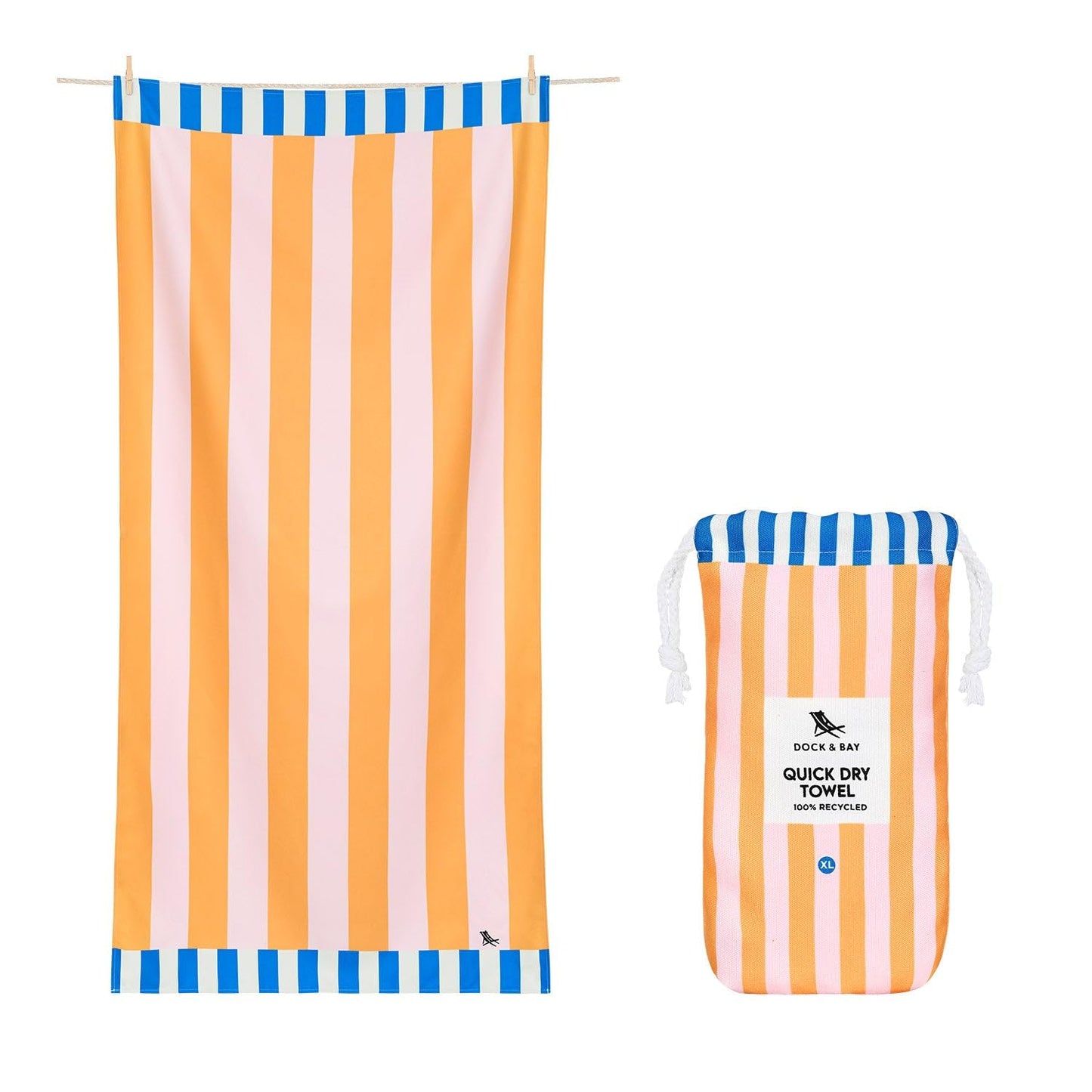 Dock & Bay Beach Towel - Quick Dry, Sand Free - Compact, Lightweight - 100% Recycled - Includes Bag - Mellow Yellow - Large (160x90cm, 63x35)