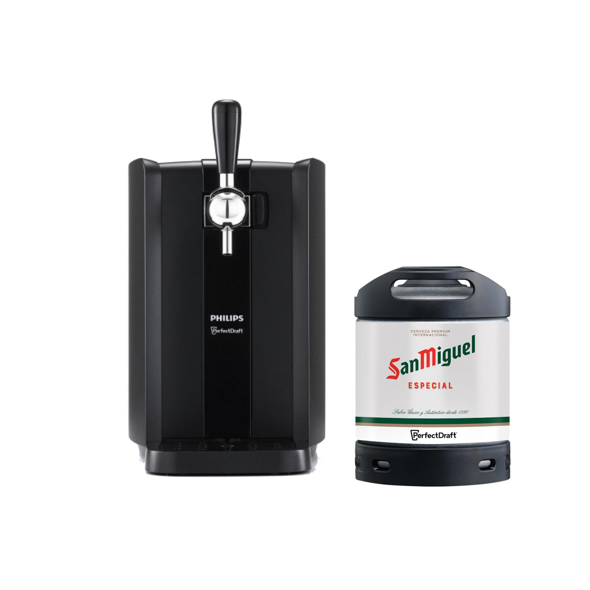 PerfectDraft Black Philips Machine Home Beer Cooler & Dispenser System HD HD3761/60 and San Miguel Especial Keg