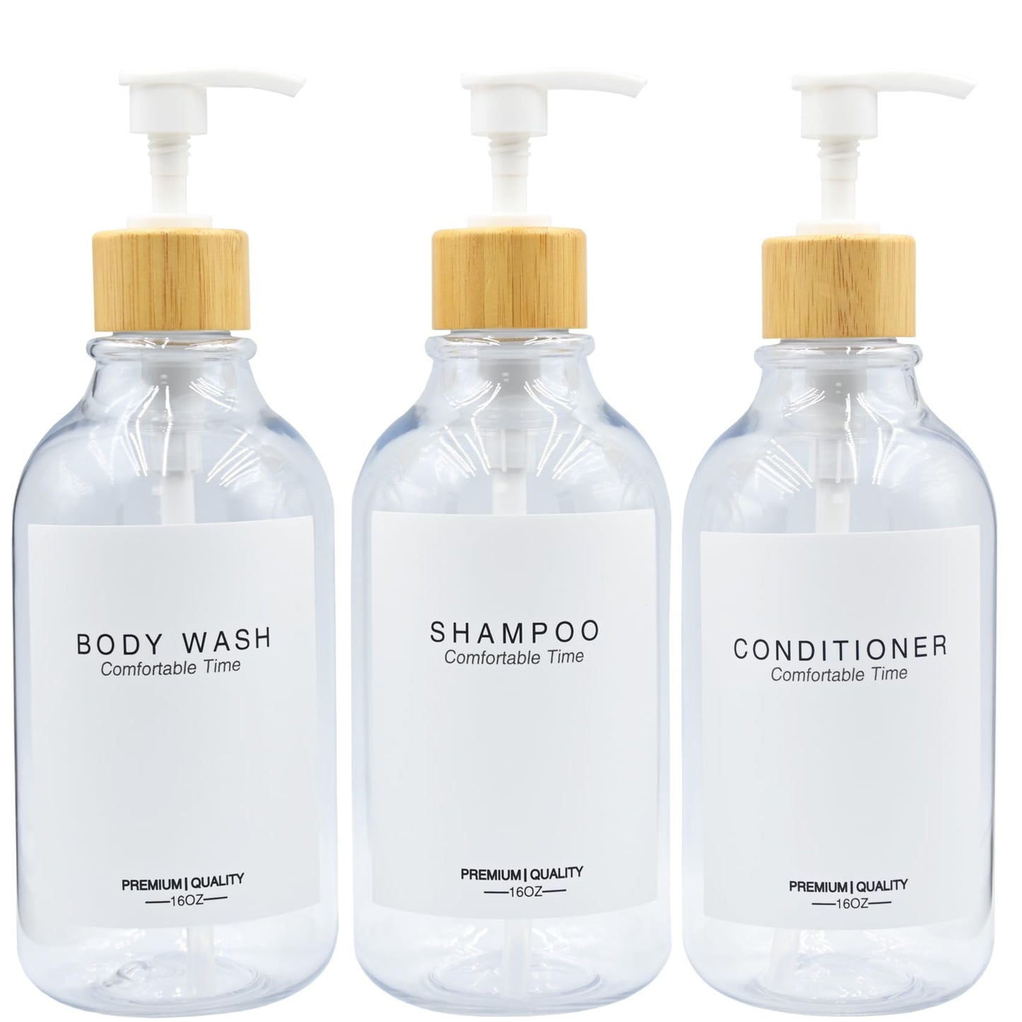 Shampoo and Conditioner Bottles, Apothecary Dispenser Bamboo Pump, Refillable Shampoo Bottles for Shampoo Lotion Oil Shower Soap Hand Soap and Dish