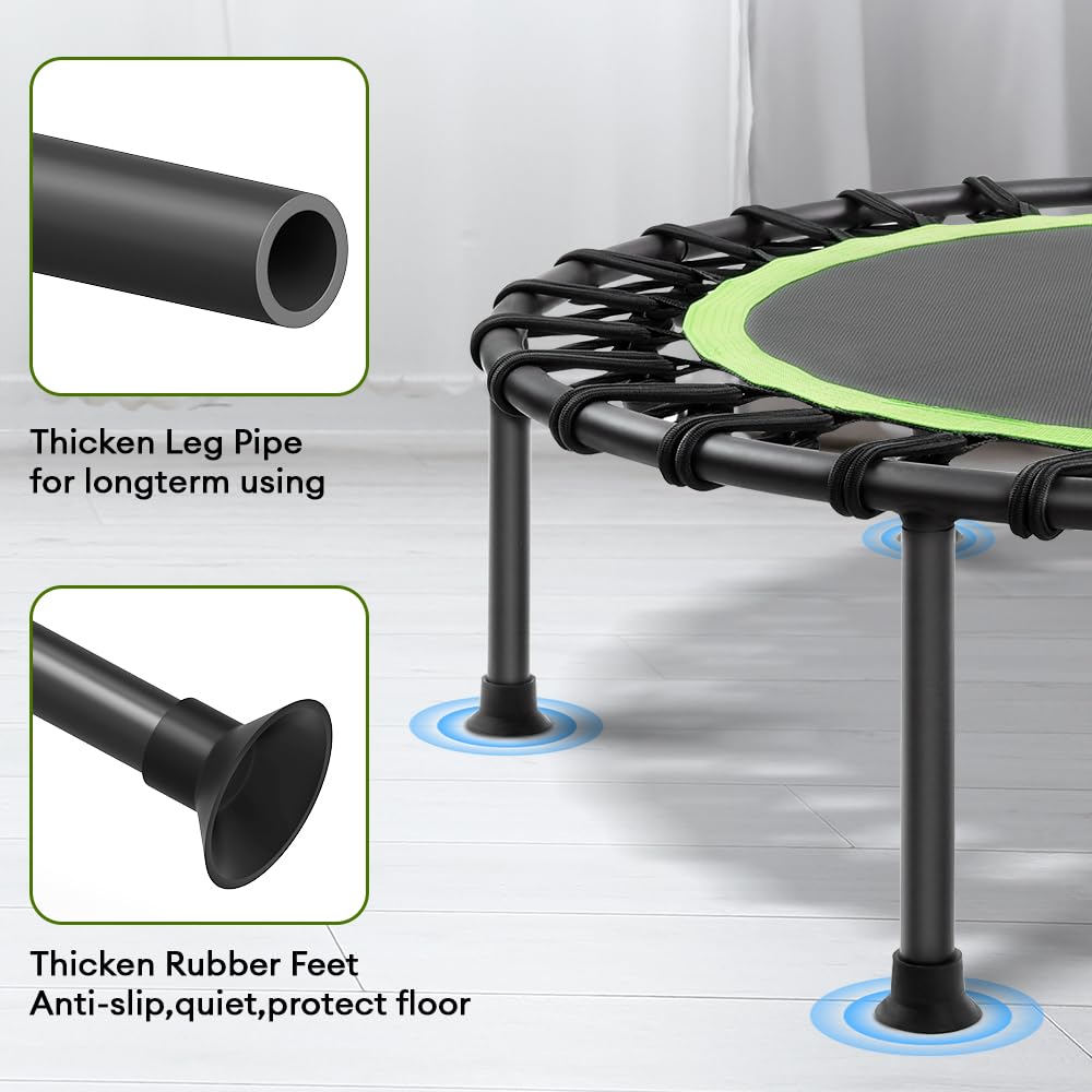 ONETWOFIT 42" Mini Trampoline, Rebounder Trampoline for Adults Silent Indoor Exercise Fitness Trampoline Bungee Rebounder Jumping Workouts 330LBS