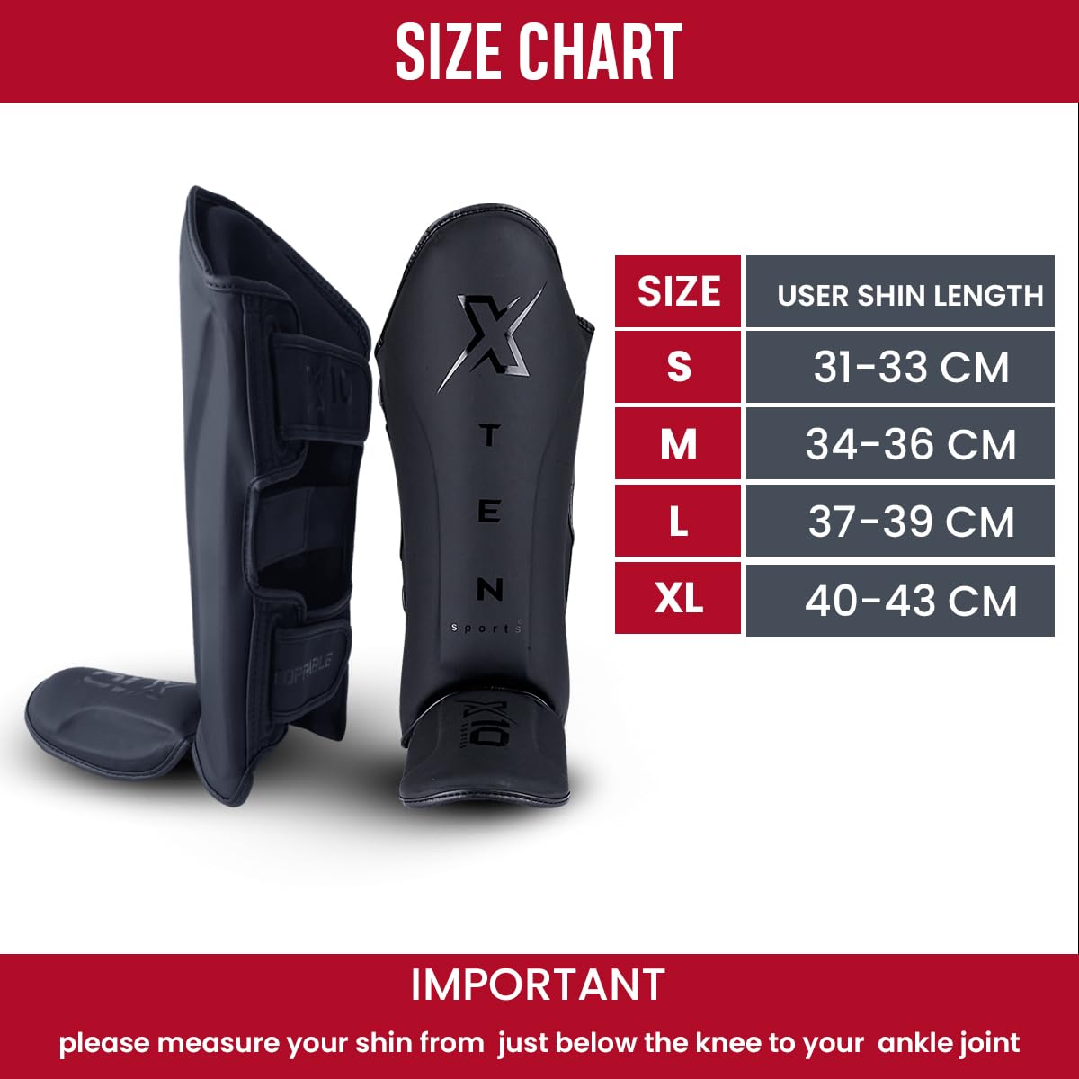 XTEN SPORTS Shin Guards Muay Thai, MMA, Gel Integrated Padding, Training Sparring, Boxing, Kickboxing, BJJ, Taekwondo Protective Gear, Matte Black, M