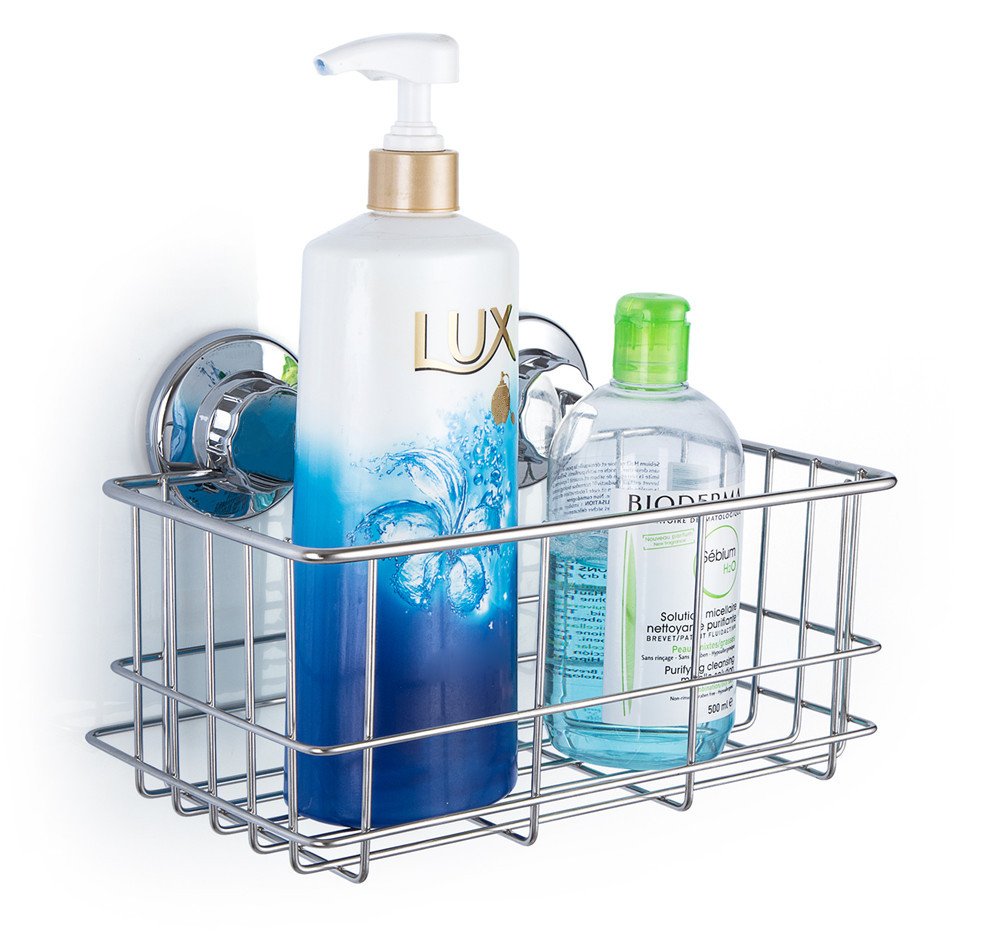 SANNO Suction Shower Caddy Shower Organiser Basket Shelf with Super Strong Suction Cups, Bath Organizer Kitchen Storage Basket for Gel Holder Bathroom
