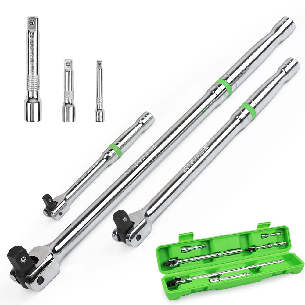 SWANLAKE 6PC Breaker Bar Set,1/4", 3/8" & 1/2" Drive,Heavy Duty Breaker Bars, 6-inch, 10-inch, 15-inch Length with 180? Rotatable Head