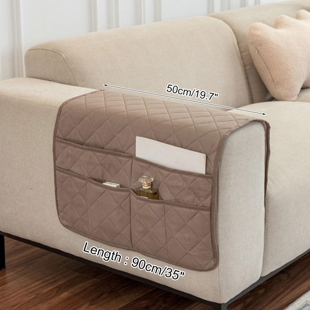 BDKMMS Sofa Armrest Organizer, Non Slip Recliner Caddy with Multi-pocket Design, Soft & Breathable Sofa Armchair Caddy for TV Remote, Phone, Magazine