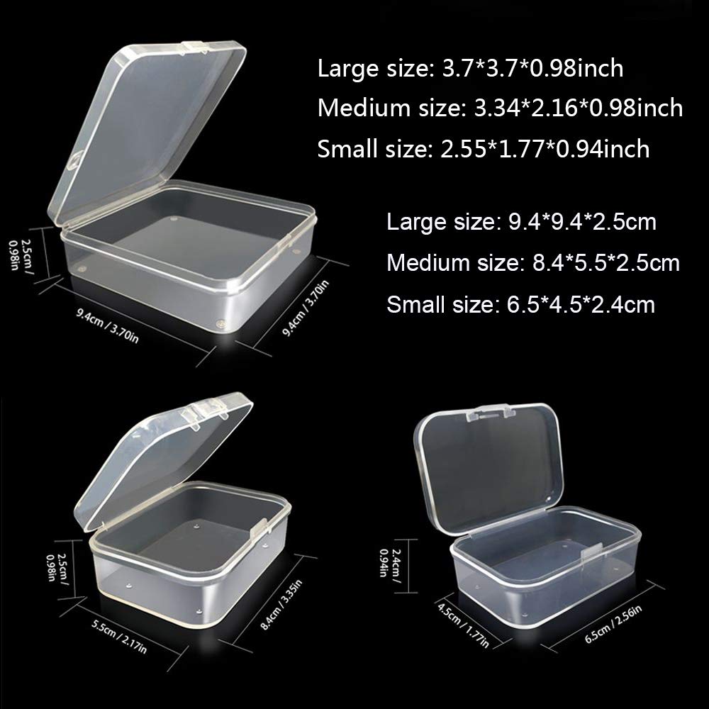ODOOKON 18 Pcs (3 sizes) Rectangle Mini Clear Plastic Storage Containers Box Case with lid for Small Items, Bead, Jewelry, and Other Craft Projects