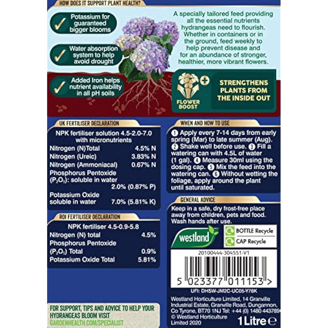 Westland 20100444 Hydrangea High Performance Liquid Plant Food 1 Litre, Green