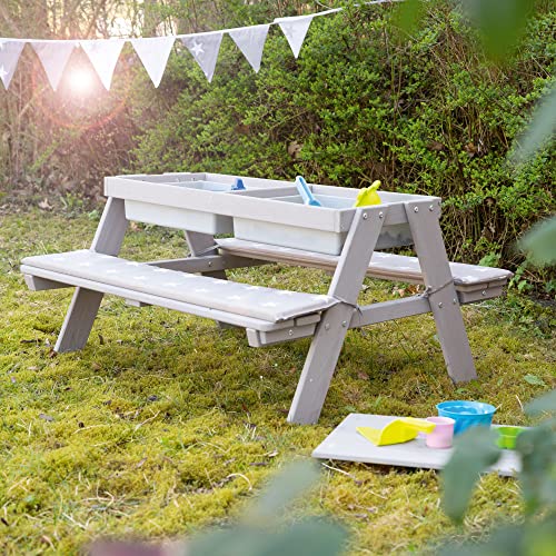 roba Children's Solid Wood Picnic Table With Sand Tub - Weatherproof - Indoor and Outdoor - Grey