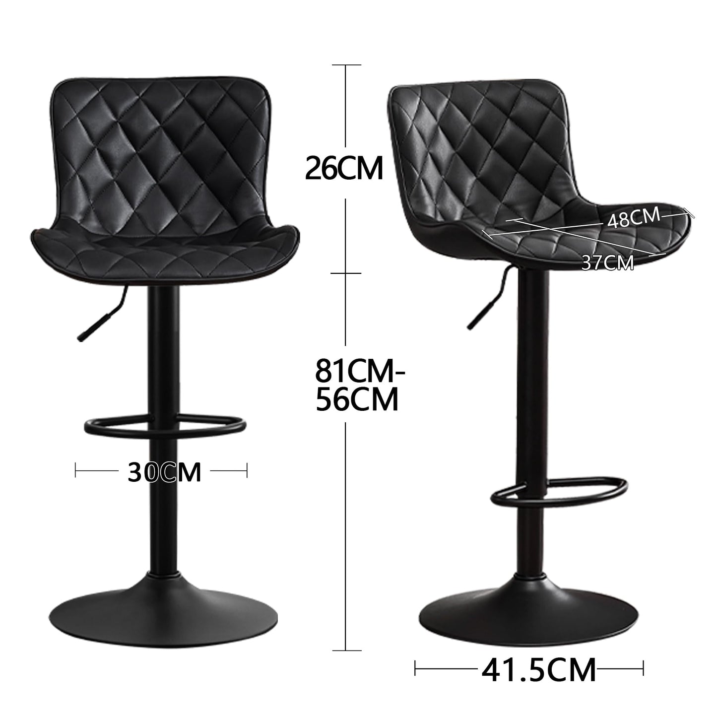 Kidol&Shellder Black Bar Stools Set of 2 Modern Kitchen Stools