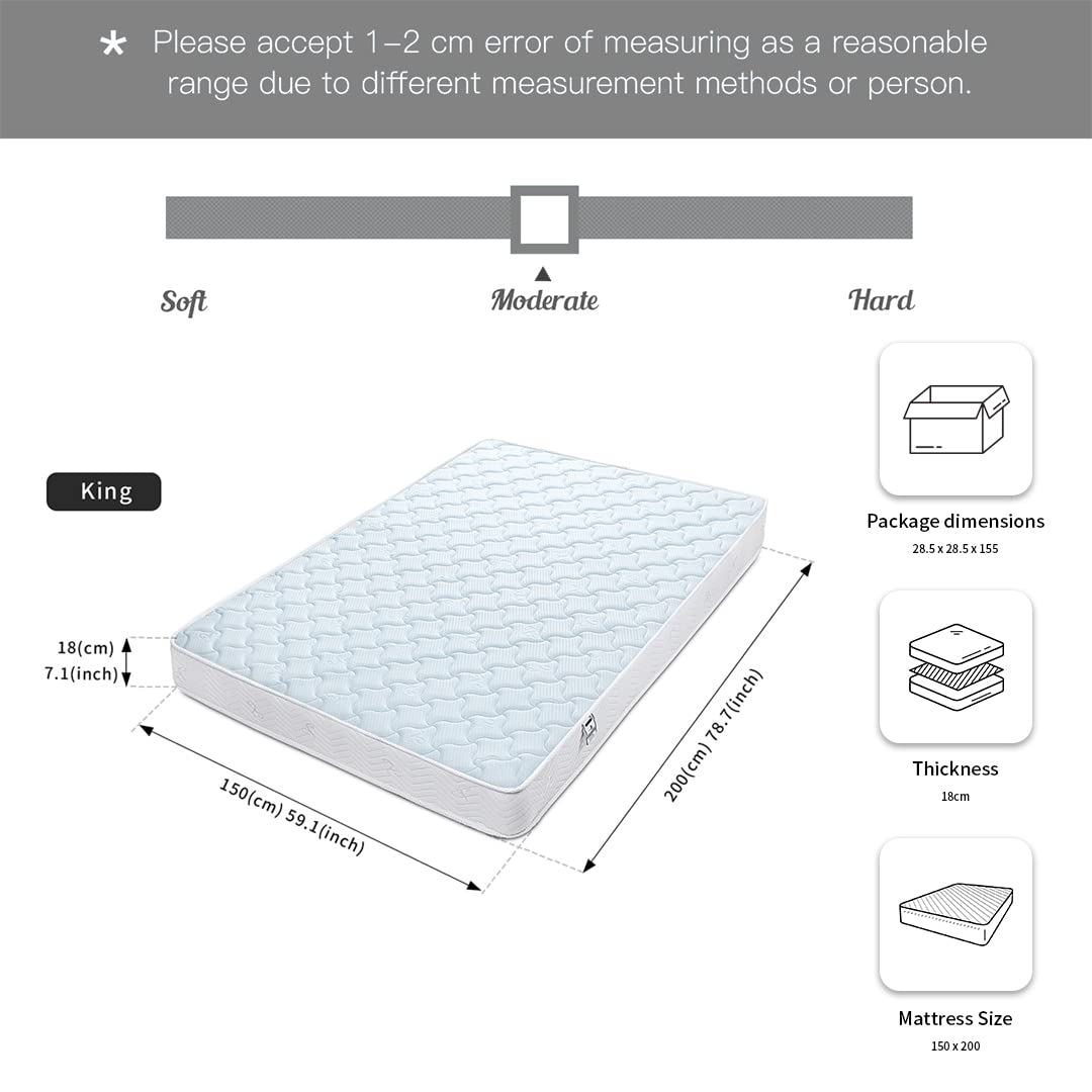 Good Nite King Size Mattress 5FT (150x200cm) - Hybrid Sprung & Memory Foam, 7-Inch Medium Firm, Quiet, Compressed in a Box