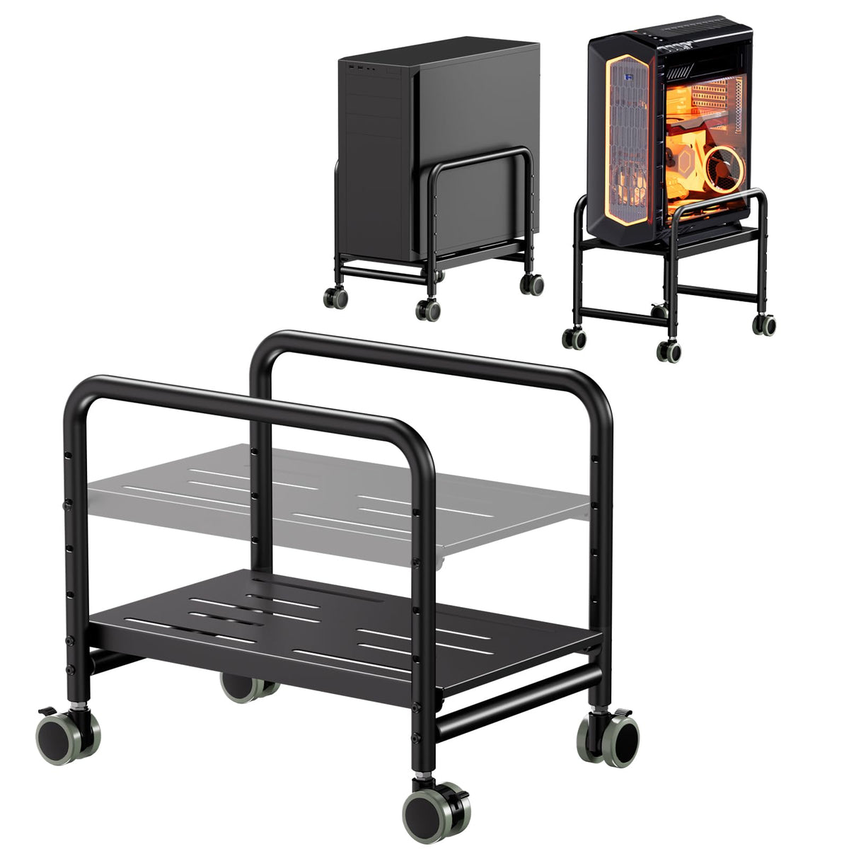 PUTORSEN Computer Tower Stand Under Desk for Most Mid-Tower, Black