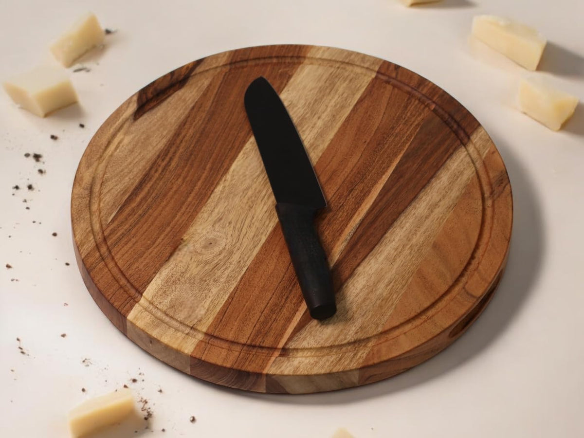 Vesta Homes Wooden Round Chopping Board, Cutting/Serving Board, Charcuterie, and Cheese Board for Kitchen | Natural Acacia Wood | 38 x 38 x 2.5 cms |