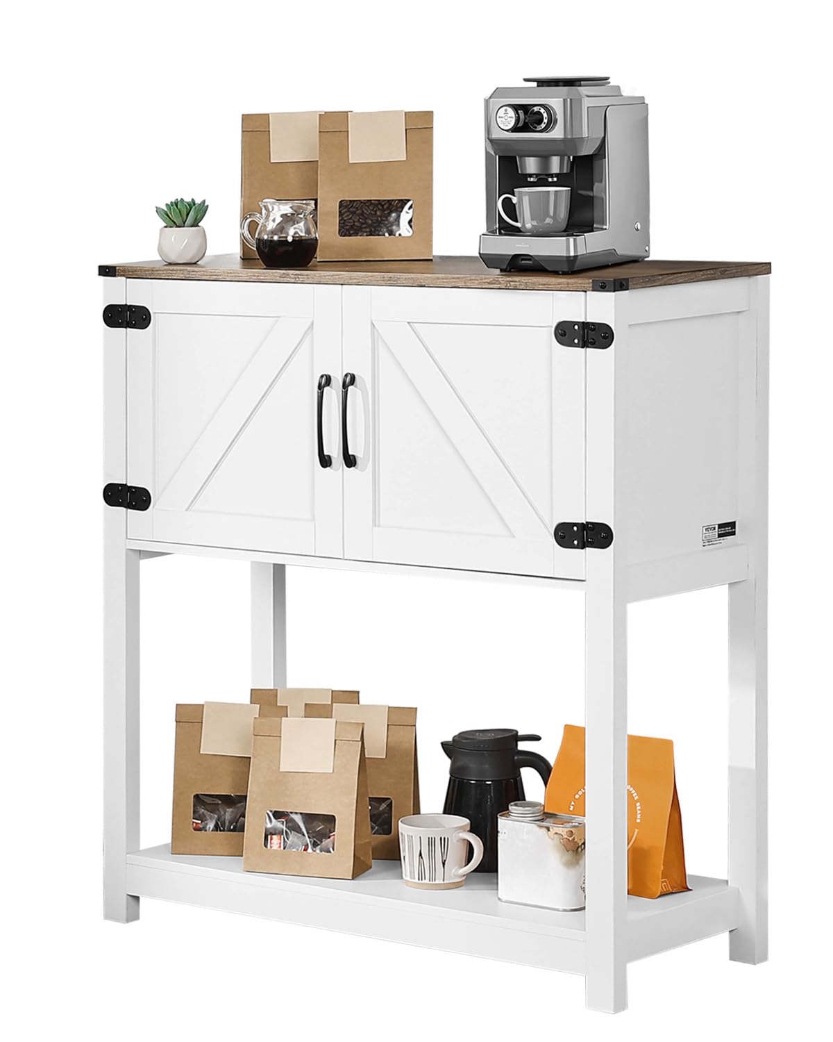 VEVOR Coffee Bar Cabinet, 31.5 x 13.8 x 34.6 in Farmhouse Coffee Bar Cabinet with 3-Tier Storage, Table with Magnet Doors