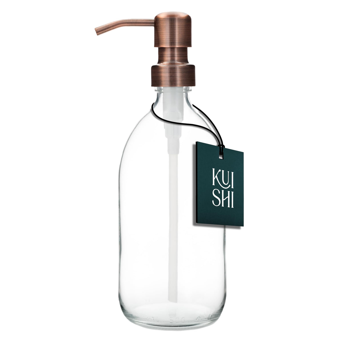 Kuishi Clear Glass Pump Bottle Dispenser [500ml, Bronze Pump] Refillable Amber Glass Soap Dispenser Bottle with Stainless Steel Pump, Eco- Friendly