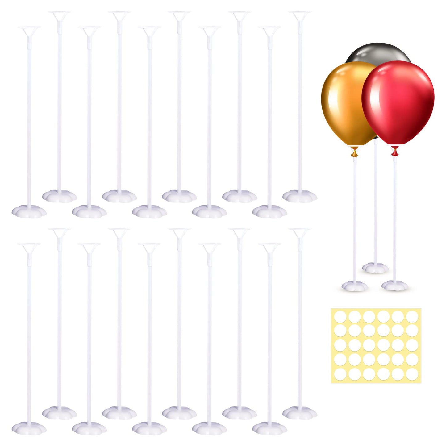 20 Sets Balloon Stand Holders Kit - Reusable Fastener Sticks With Cup and Base for Dining Table Display - Festival, Birthday Party, Wedding