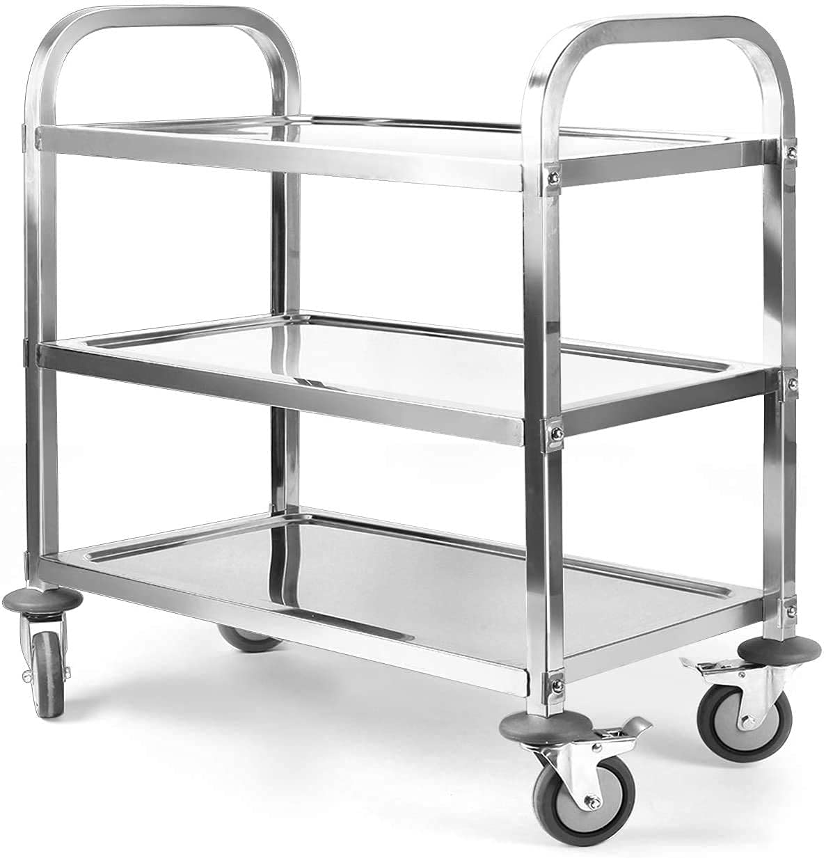 uyoyous 3 Tier Stainless Steel Trolley 750x400x835mm Serving Trolley Kitchen Catering Trolley Multi-Purpose Kitchen Serving Trolley with Brake for