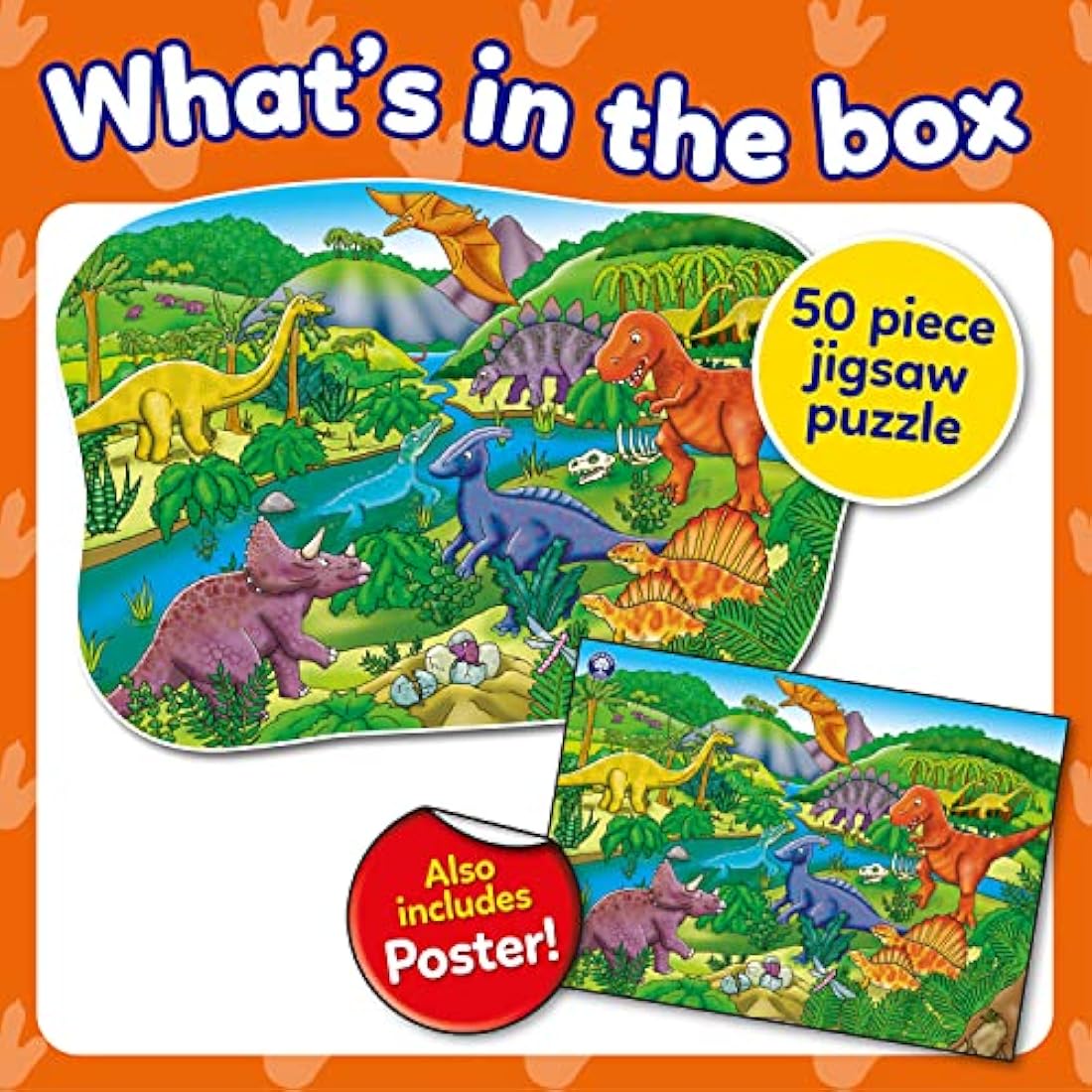 Orchard Toys Big Dinosaurs Jigsaw Puzzle for Kids - Large, 50-Piece, Dinosaur Floor Puzzles for 4+ Year Olds - Giant Games and Educational Toys for Children, Toddlers, Boys and Girls - 58 x 40 cm