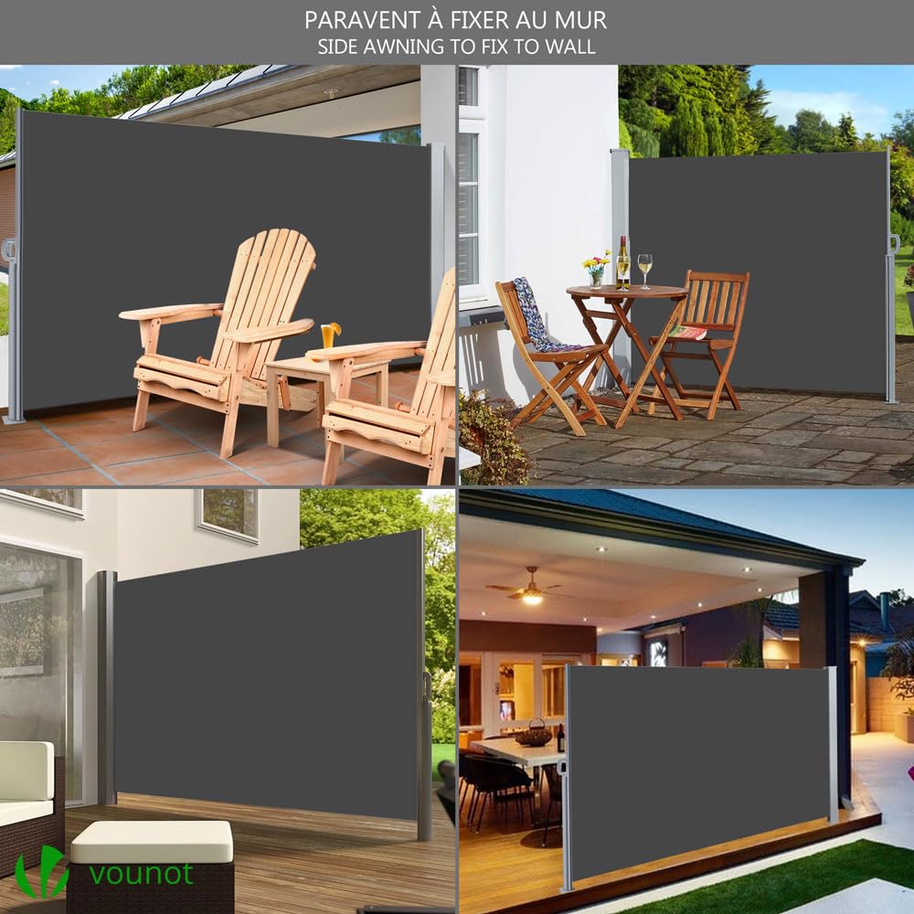 VOUNOT Retractable Side Awning, Outdoor Privacy Protection Screen for Garden, Balcony, Terrace, 160 x 300 cm, Dark Grey