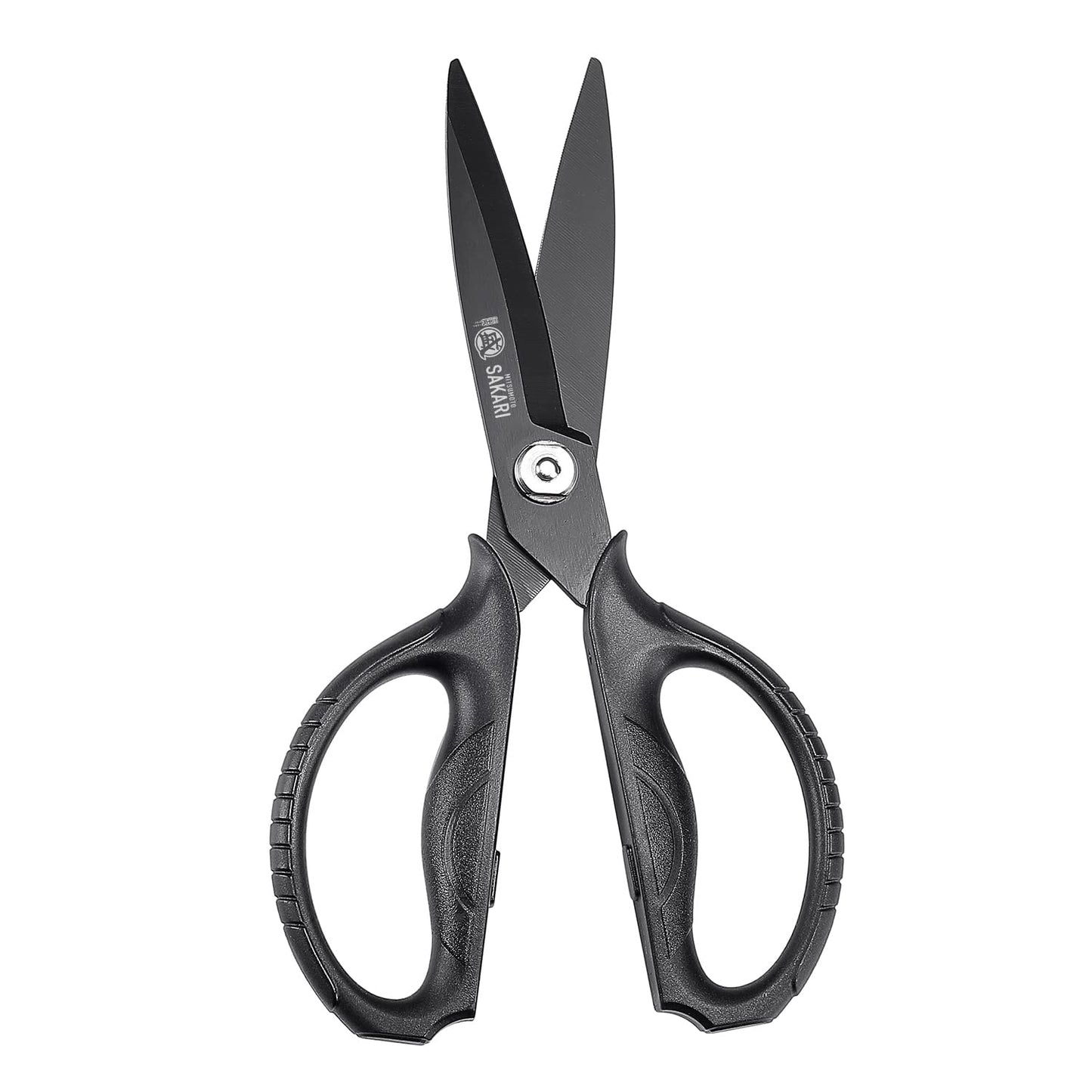 MITSUMOTO SAKARI Japanese Kitchen Scissors All Purpose, Black Titanium Plated Heavy Duty Kitchen Scissors, Multipurpose Cooking and Herb Scissors,