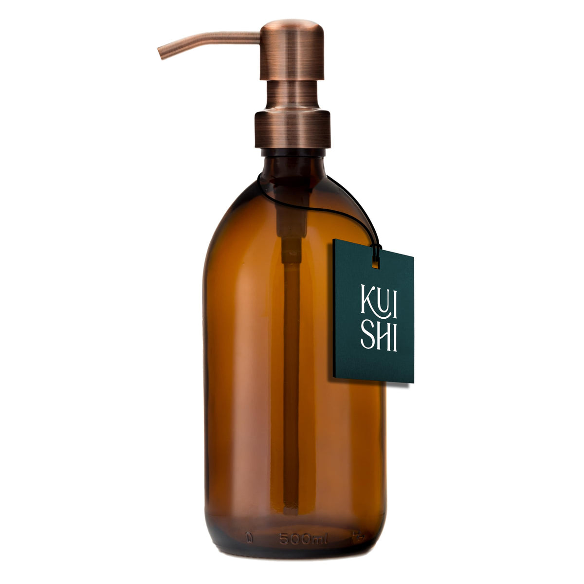 Kuishi Amber Glass Pump Bottle with Stainless Steel Pump [500ml, Bronze Pump], Amber Glass Soap Dispenser Refillable Brown Glass Bottles Ideal for