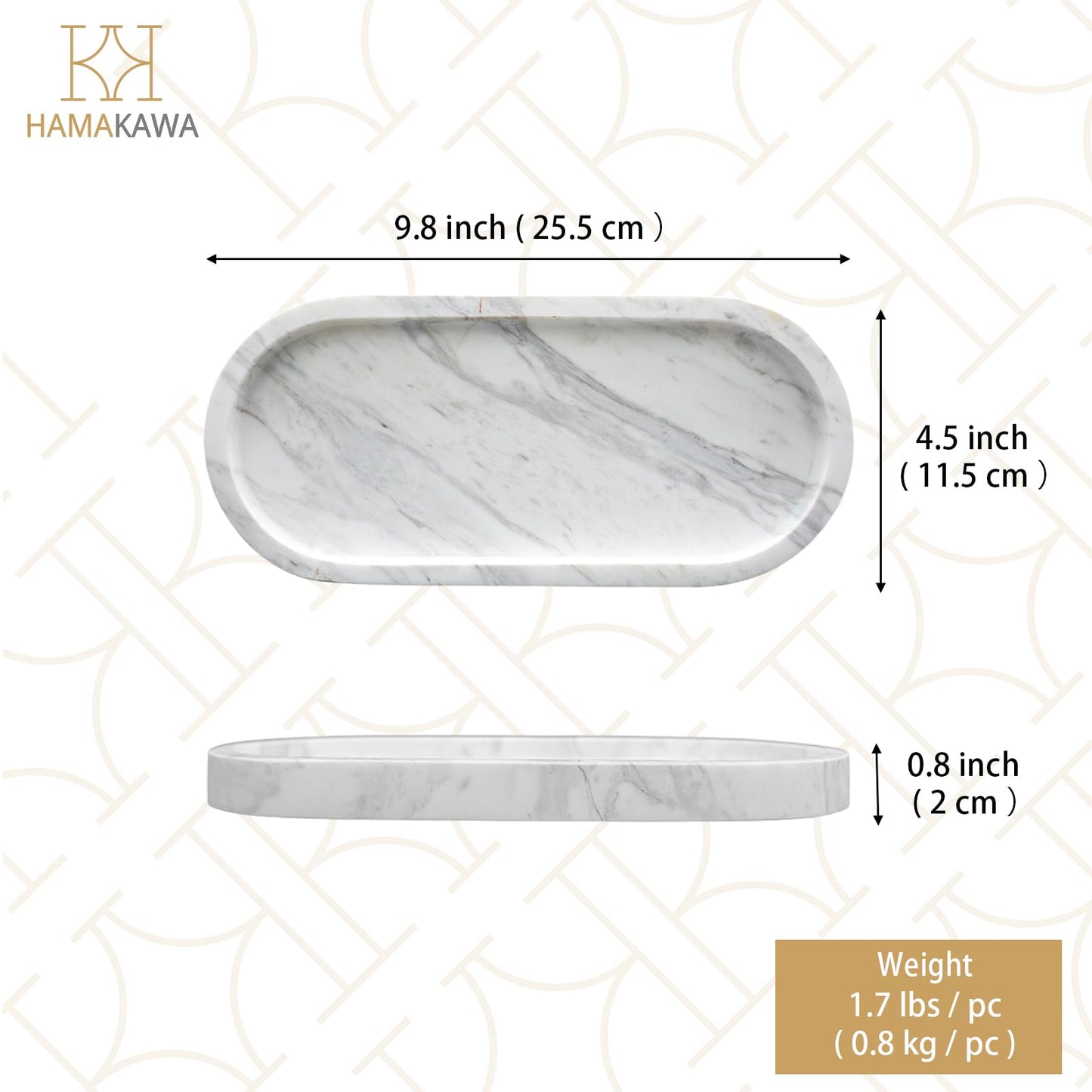 HAMAKAWA Oval Bathroom Vanity Tray, Large Natural Marble Tray 25cm / 10 inch, Volakas White Stone Soap Trays, Modern Perfume Trays