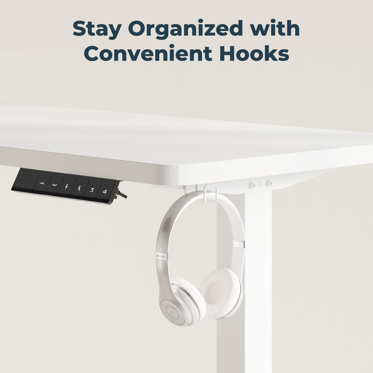 FitStand 140x60cm Electric Height Adjustable Standing Desk, Sit Stand Desk, Computer Desk With Hooks, Child Lock, Memory Function