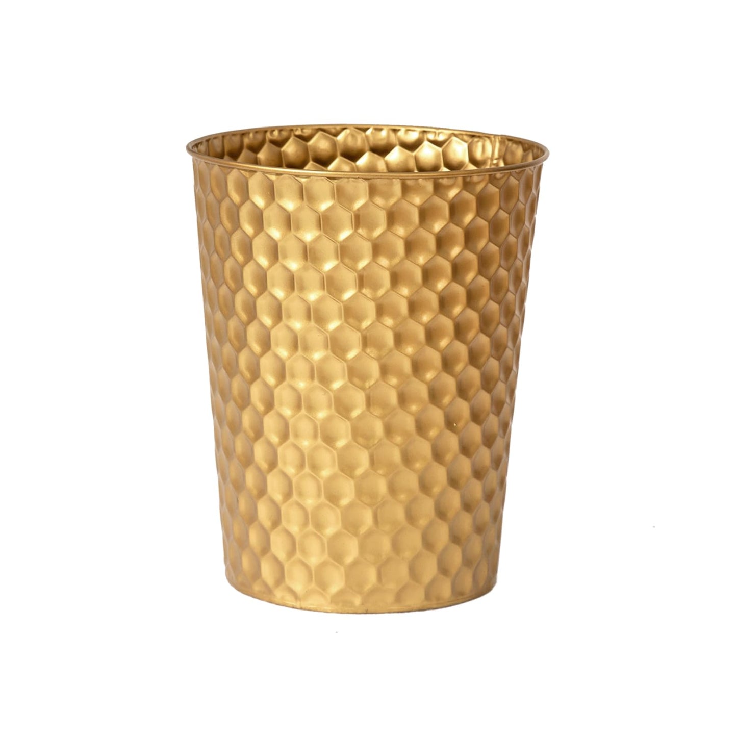 Small Gold Metal Waste Paper Bin, Decorative Honeycomb Garbage Can Waste Basket, Modern Farmhouse Round Trash Can for Bathroom, Bedroom