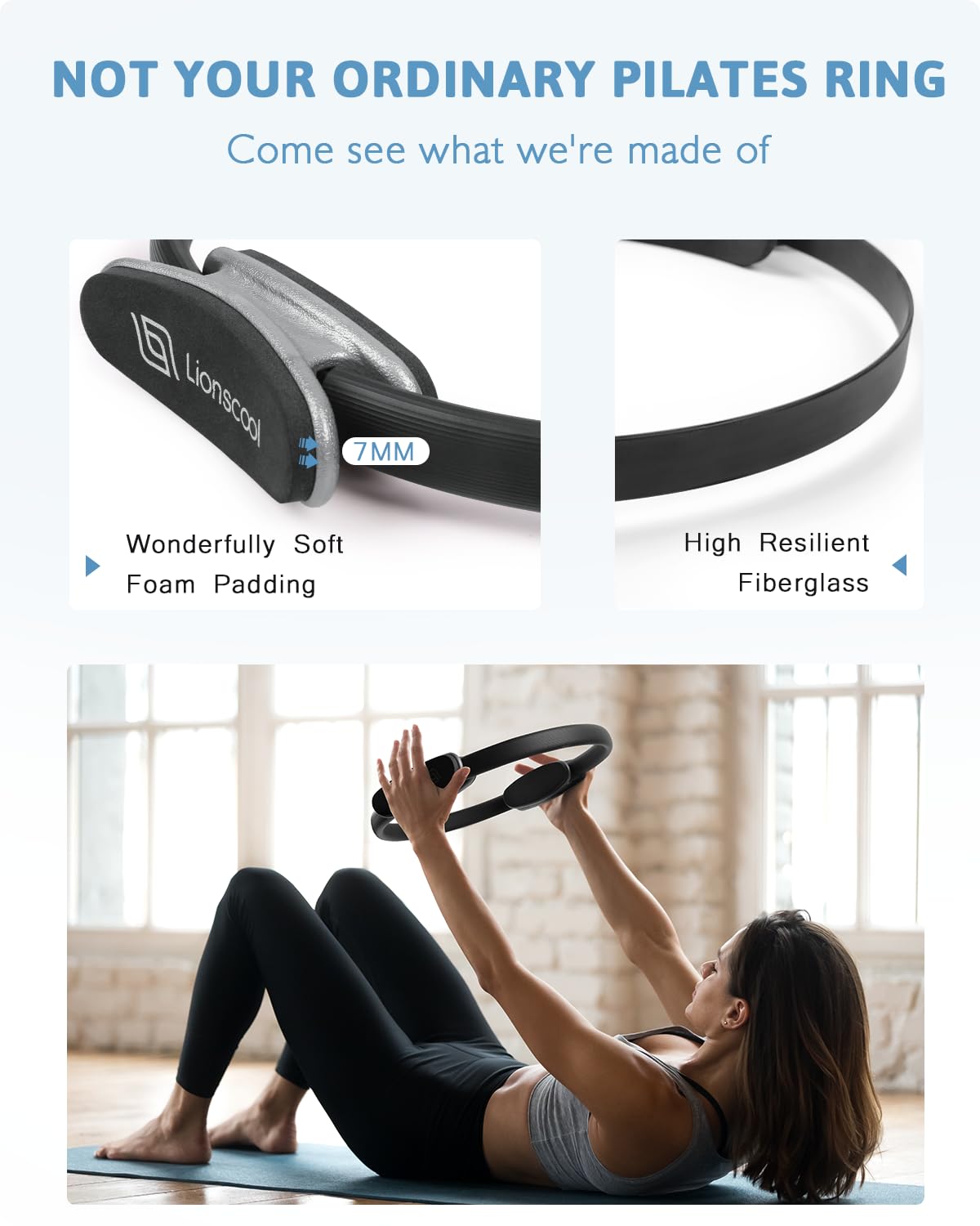 LIONSCOOL Pilates Ring Set - Premium14Magic Circle with Dual Padded Handles - Includes Pilates Mini Ball & Highly Elastic Resistance Bands & Workout