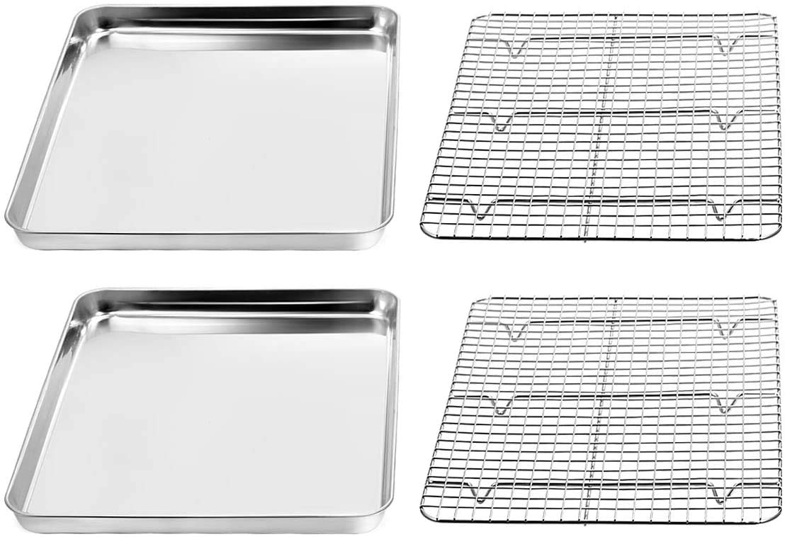 Umiten Baking Sheet & Rack [2-in-1], Stainless Steel Cookie Pan with Cooling Rack, Checkered Baking Sheet, Oven Safe, Non-Toxic, Heavy Duty, Easy