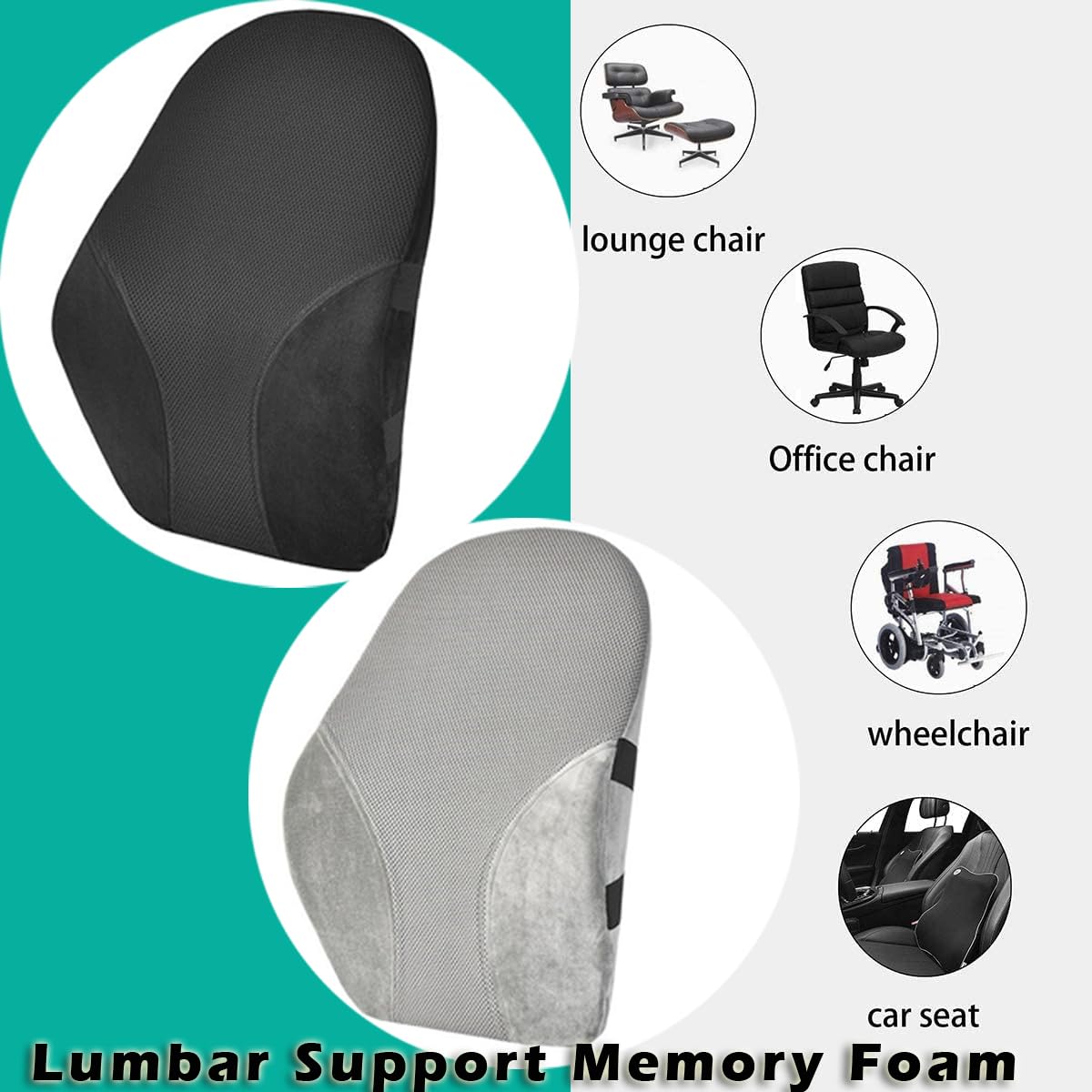 Lumbar Support Memory Foam Back Pain Back Support Office Chair, Car Seat, Gaming, Wheelchair, Travel Adjustable Dual Strap Removable Washable Cover