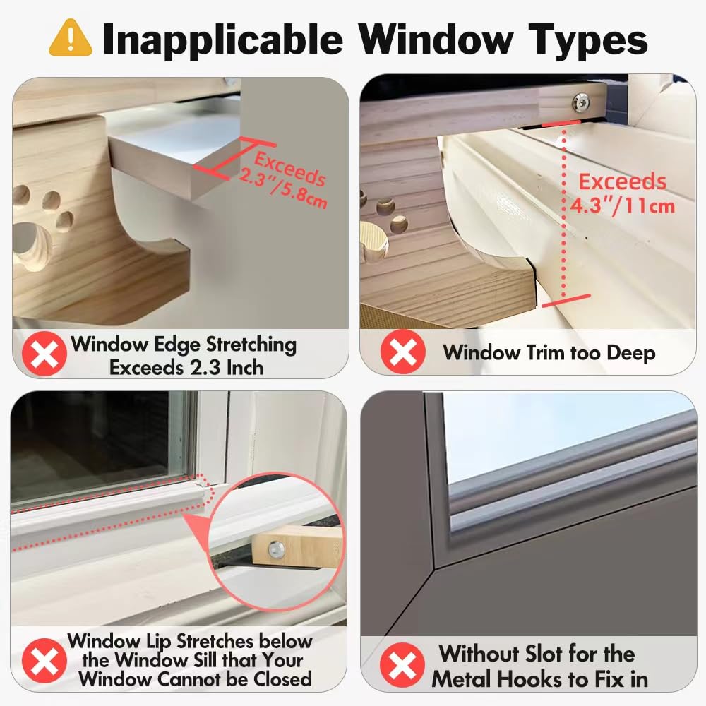 AMOSIJOY Cat Sill Window Perch Sturdy Cat Hammock Window Seat with Wood & Metal Frame for Large Cats, Easy to Adjust Cat Bed for Windowsill, Bedside,
