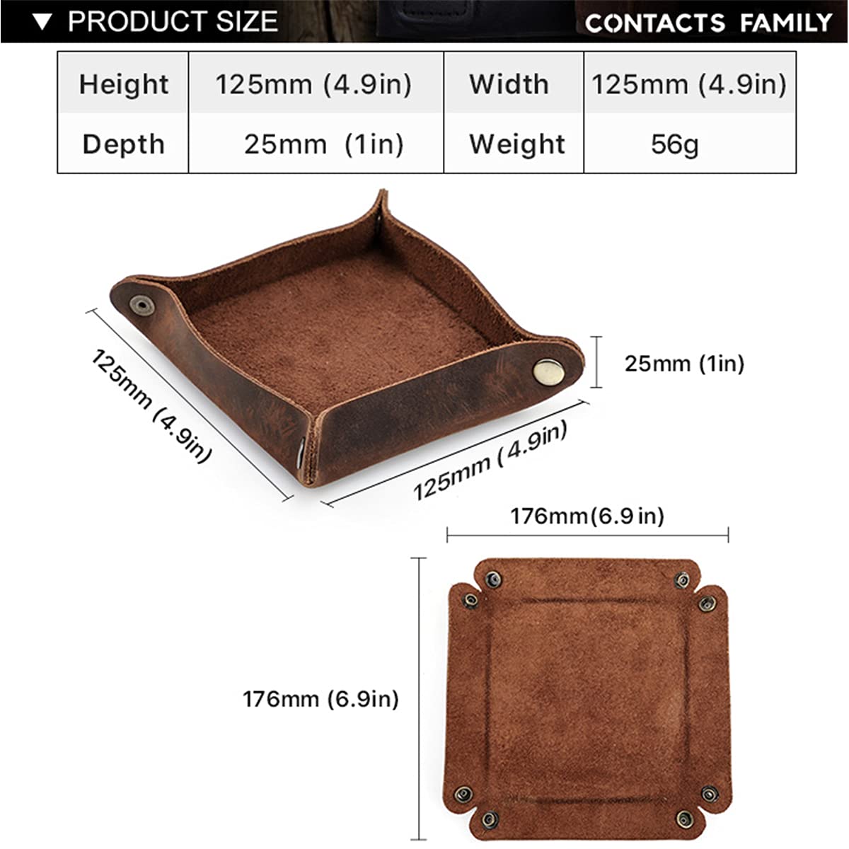 Hiram Genuine Leather Desktop Storage Organizer Valet Tray Small Items Storage Caddy Holder for Keys, Phone, Wallet, Coin, Jewelry,Glasses Snag Design