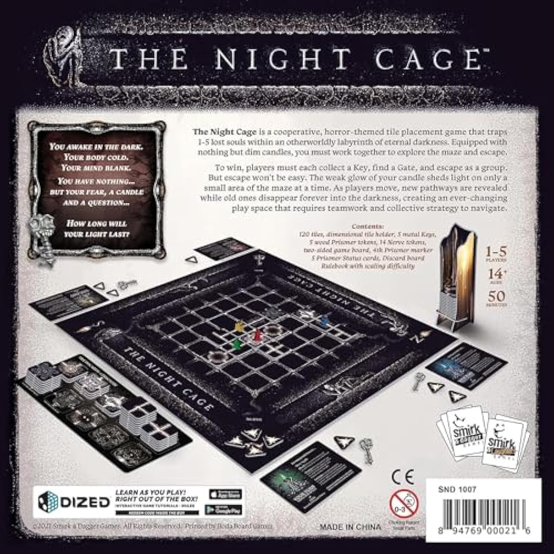 The Night Cage, by Smirk and Dagger, a Spooky Cooperative Strategy game, 1-5 Players lost in a Dark Maze with only a Candle, Fun Horror Themed Tile Laying and Perfect for Game Night, Adults, Teens 14+
