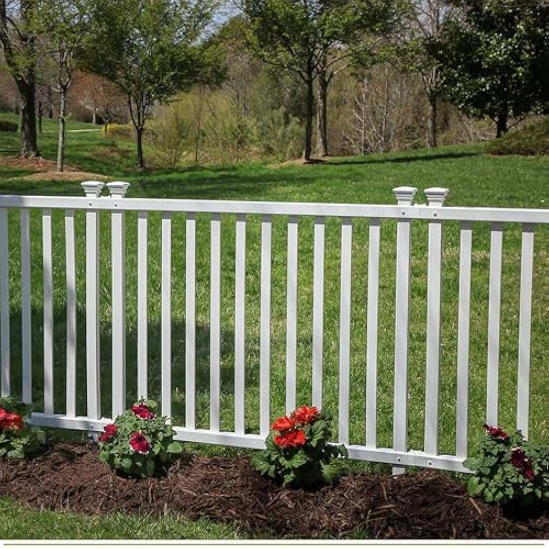 Zippity Outdoor Products ZP19037 No Dig Baskenridge Semi-Permanent Vinyl Fence, White (36in H x 42in W)-2 Pack, 36" H x 42" W(Flat)