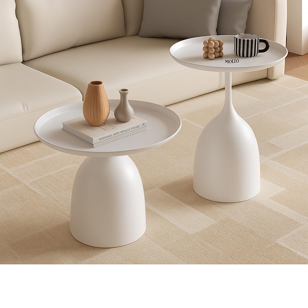 ClockUniverse White Side Tables Set of 2 – Modern Round Accent Tables, Small Bedside & End Tables for Living Room & Bedroom